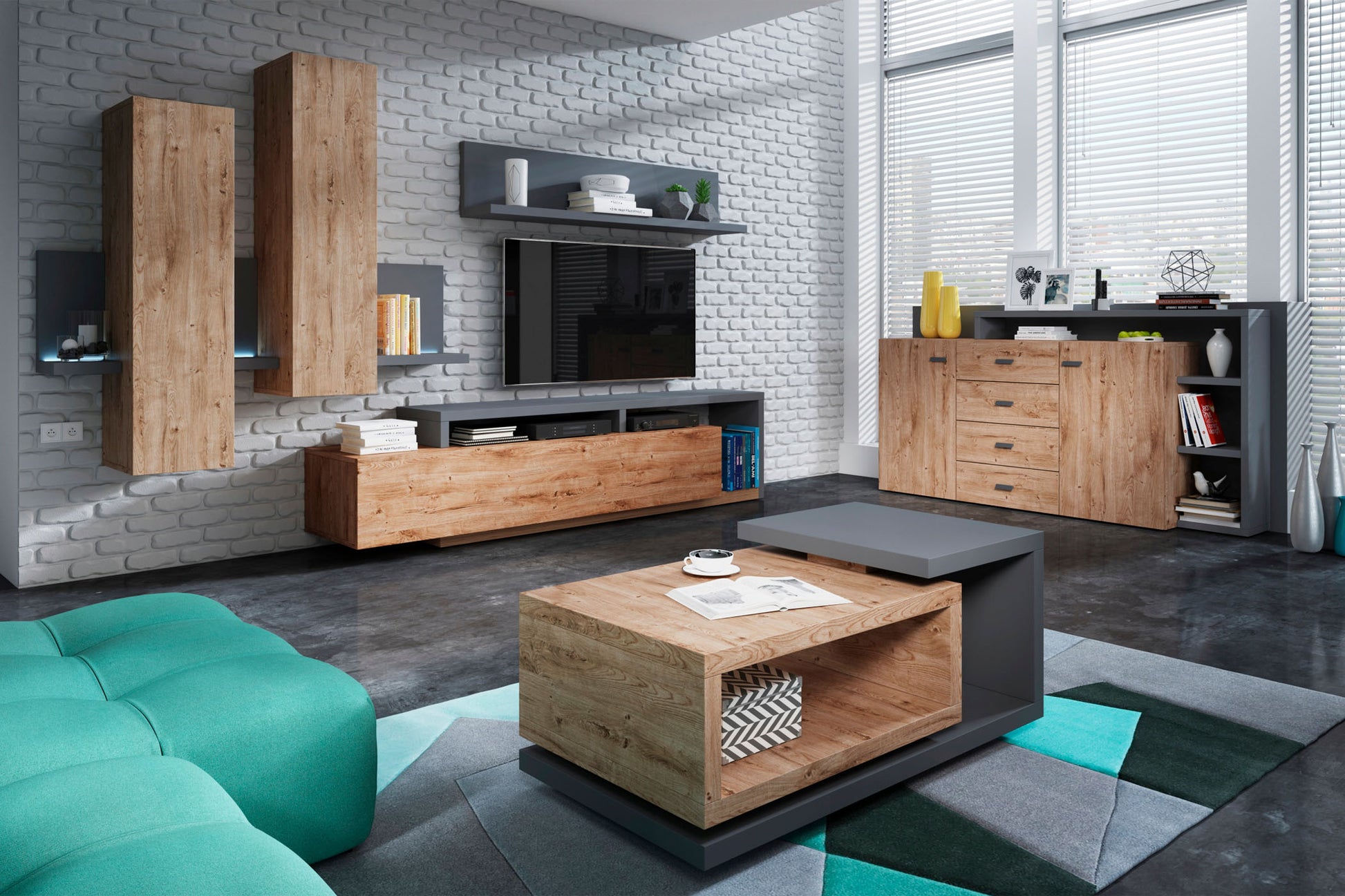 Kafijas galds Botas 120/60/40 cm antracīts/ribbeka ozols - N1 Home