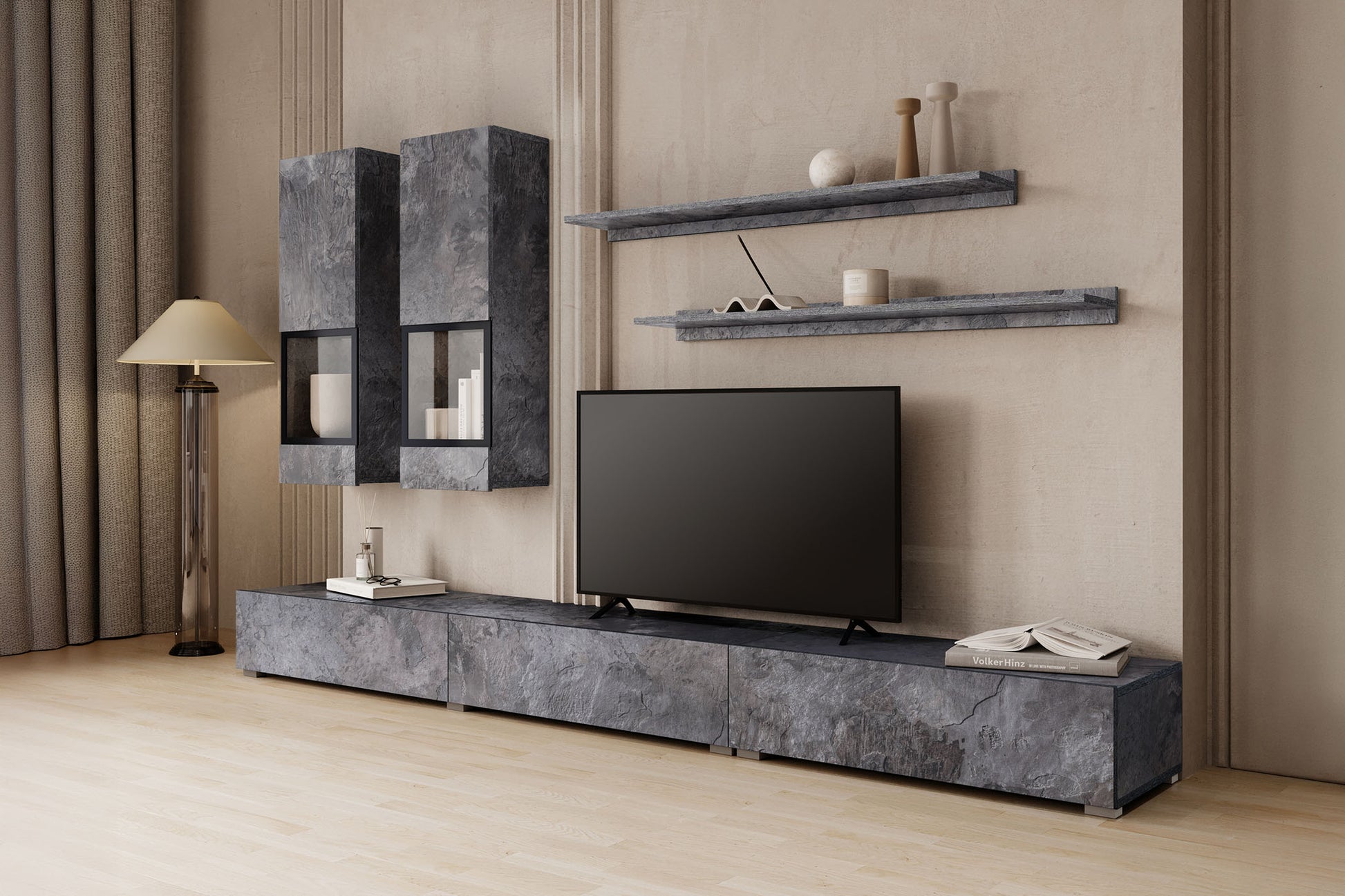 Kumode Barots 132/39/70 cm šīferis/melns - N1 Home