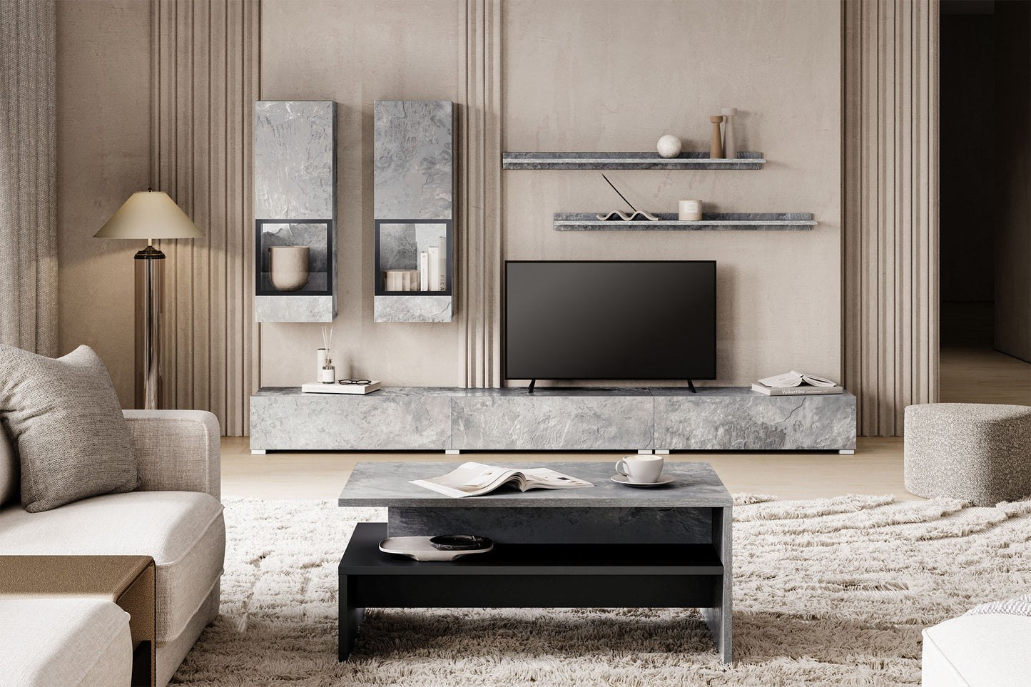 Kafijas galds Barots 100/60/45 cm betons/melns - N1 Home