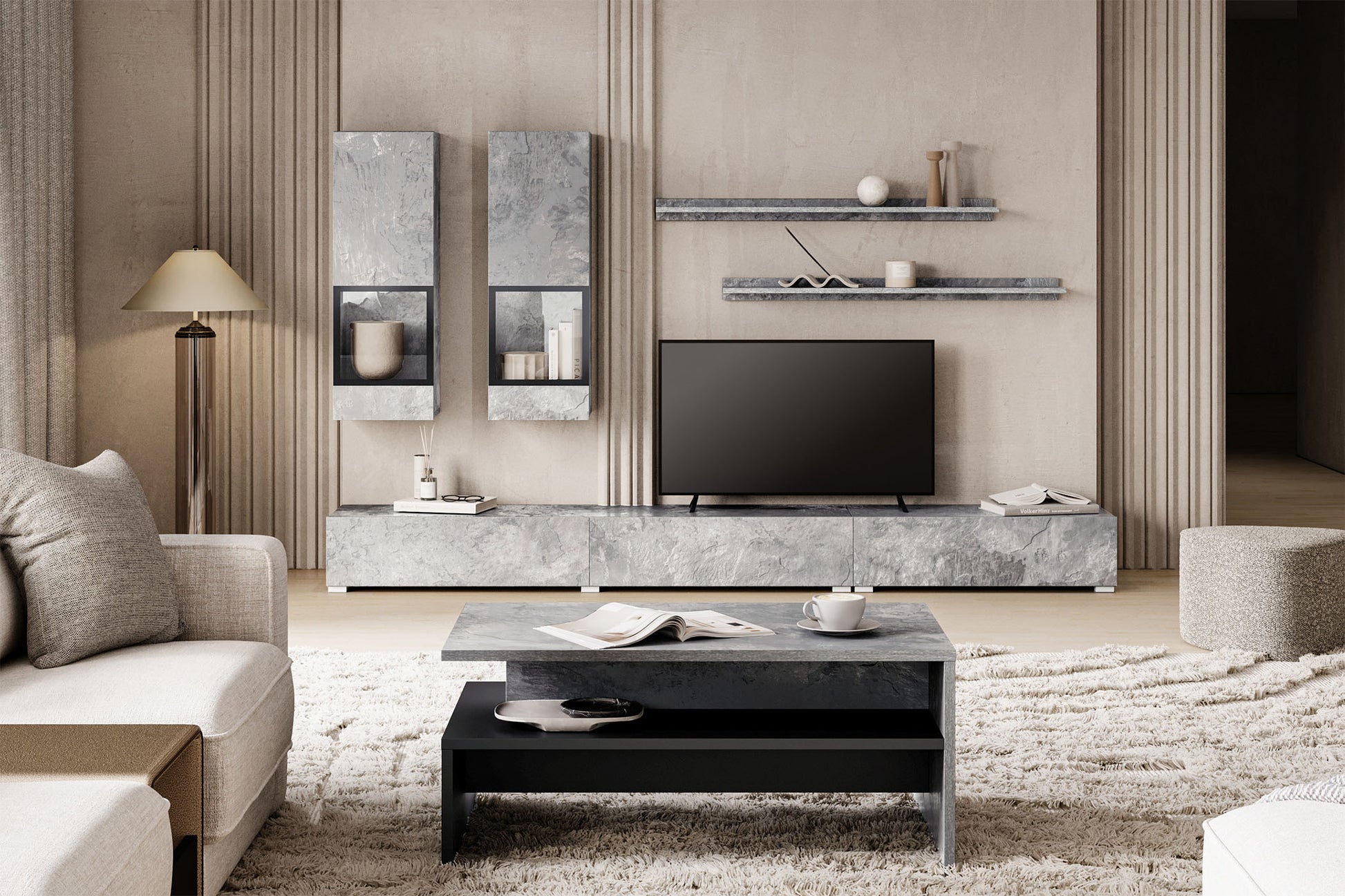 Kafijas galds Barots 100/60/45 cm betons/melns - N1 Home