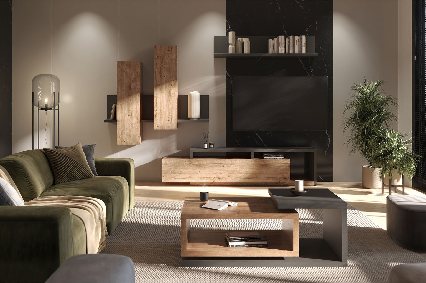 Skapis Botas 152/235/142 cm antracīts/ribbeka ozols