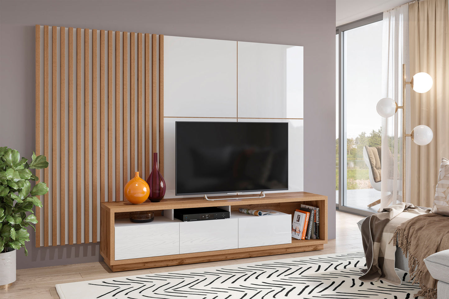 Sienas bloks Celija 215/196/45 cm balts/Votan ozols