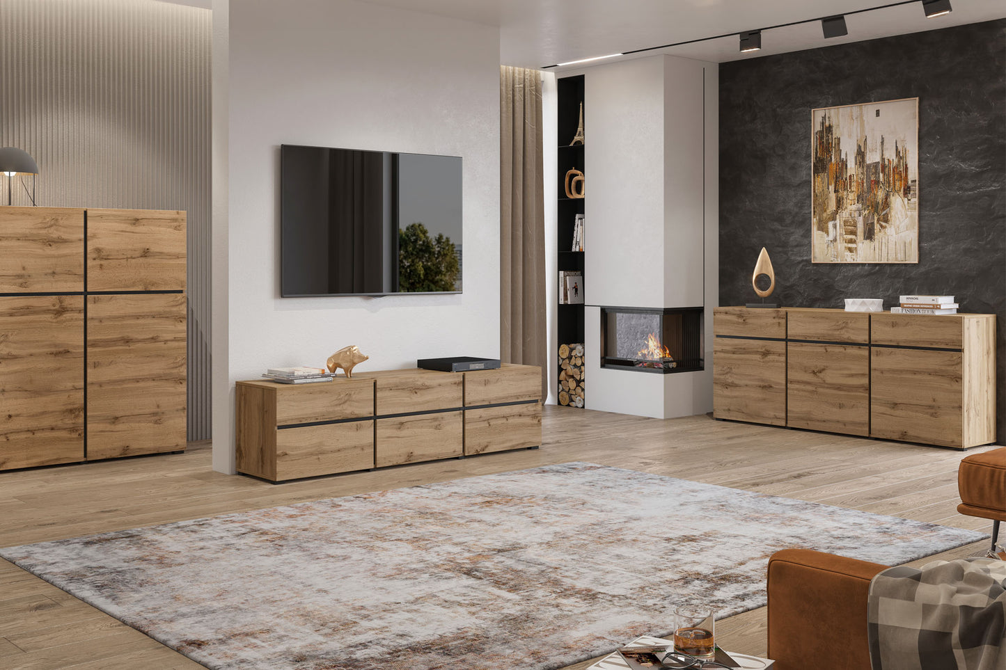 Kumode Krosit kolekcija 119/139/40 cm Votan ozols/melns