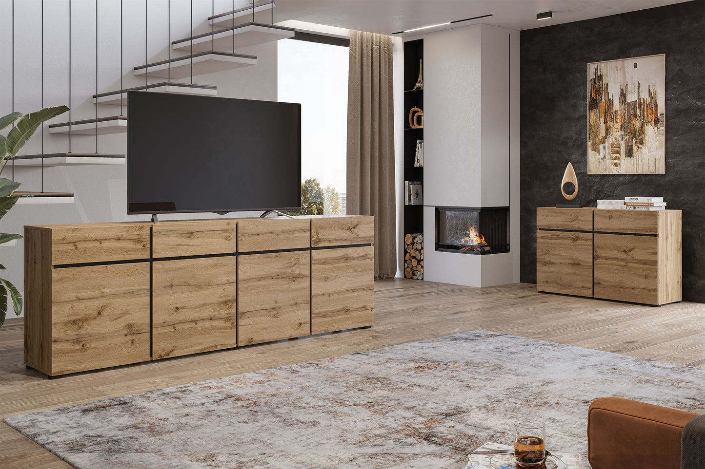 Kumode Krosit kolekcija 119/139/40 cm Votan ozols/melns