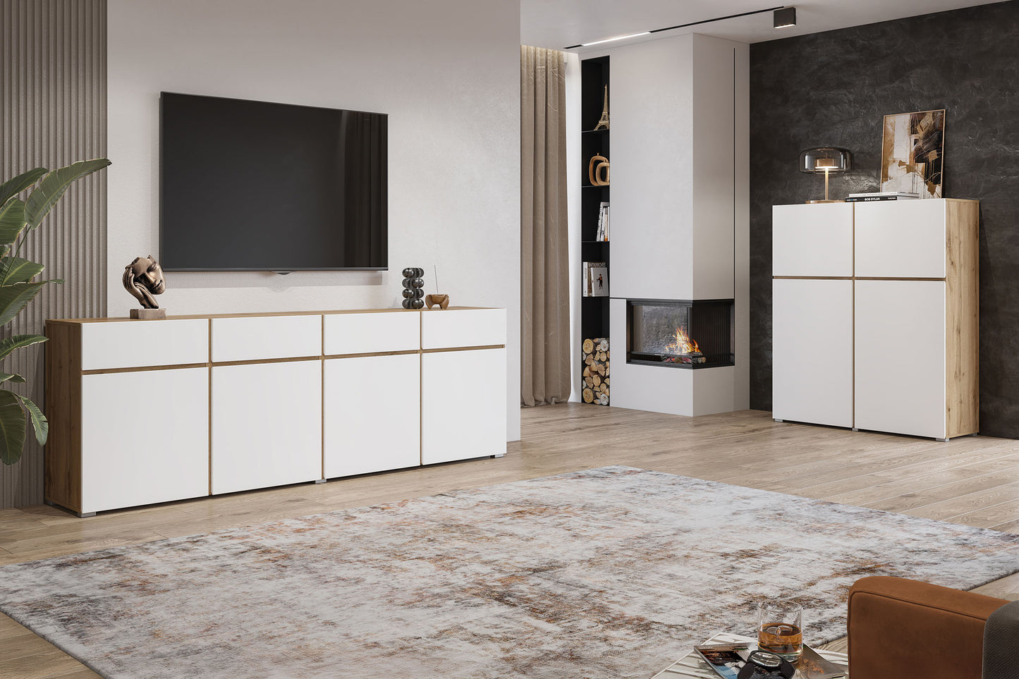 Vitrīnas skapis Krosit kolekcija 79/183/40 cm Votan ozols/balts