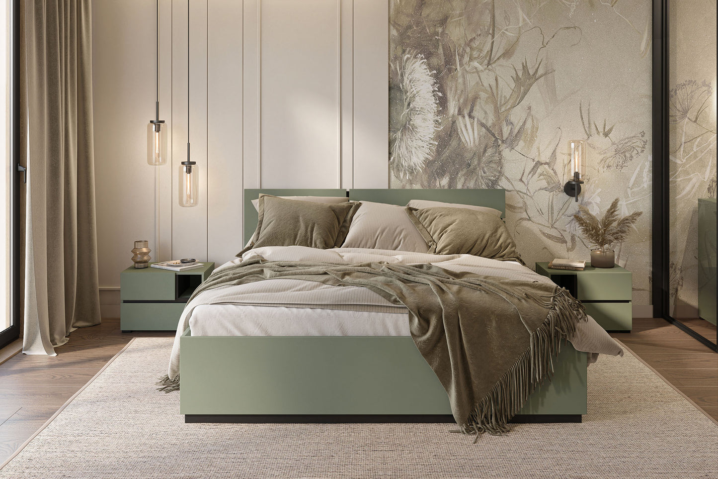 Naktsskapis (2) Krosit kolekcija 55/40/40 cm zaļs/melns