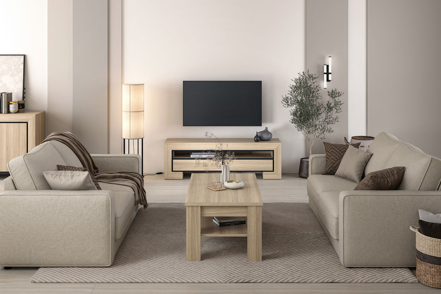 Kumode Cabira II 225/48/90 cm elegants ozols/melns - N1 Home