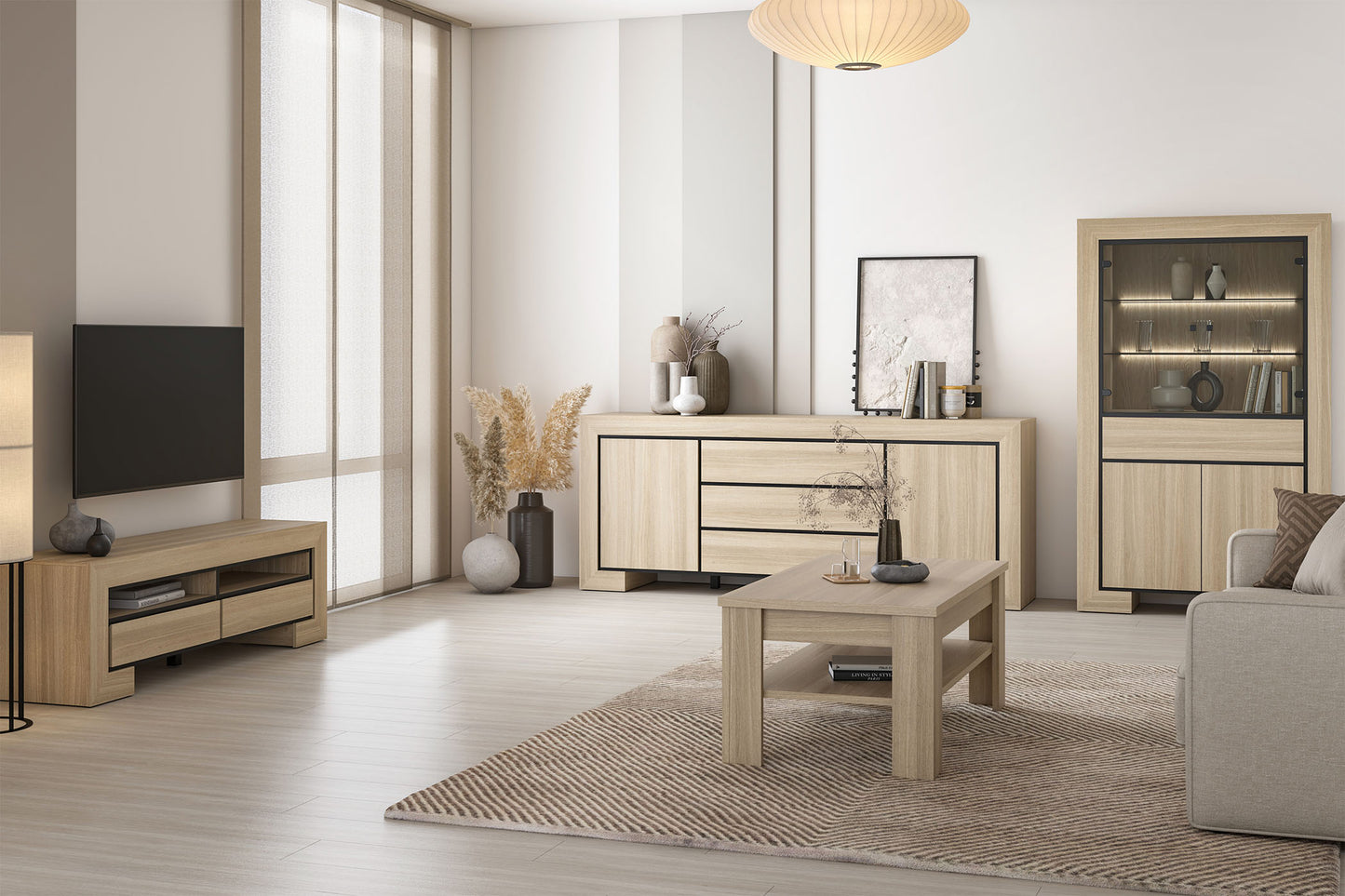 Kafijas galds Cabira II 120/65/50 cm elegants ozols/melns - N1 Home