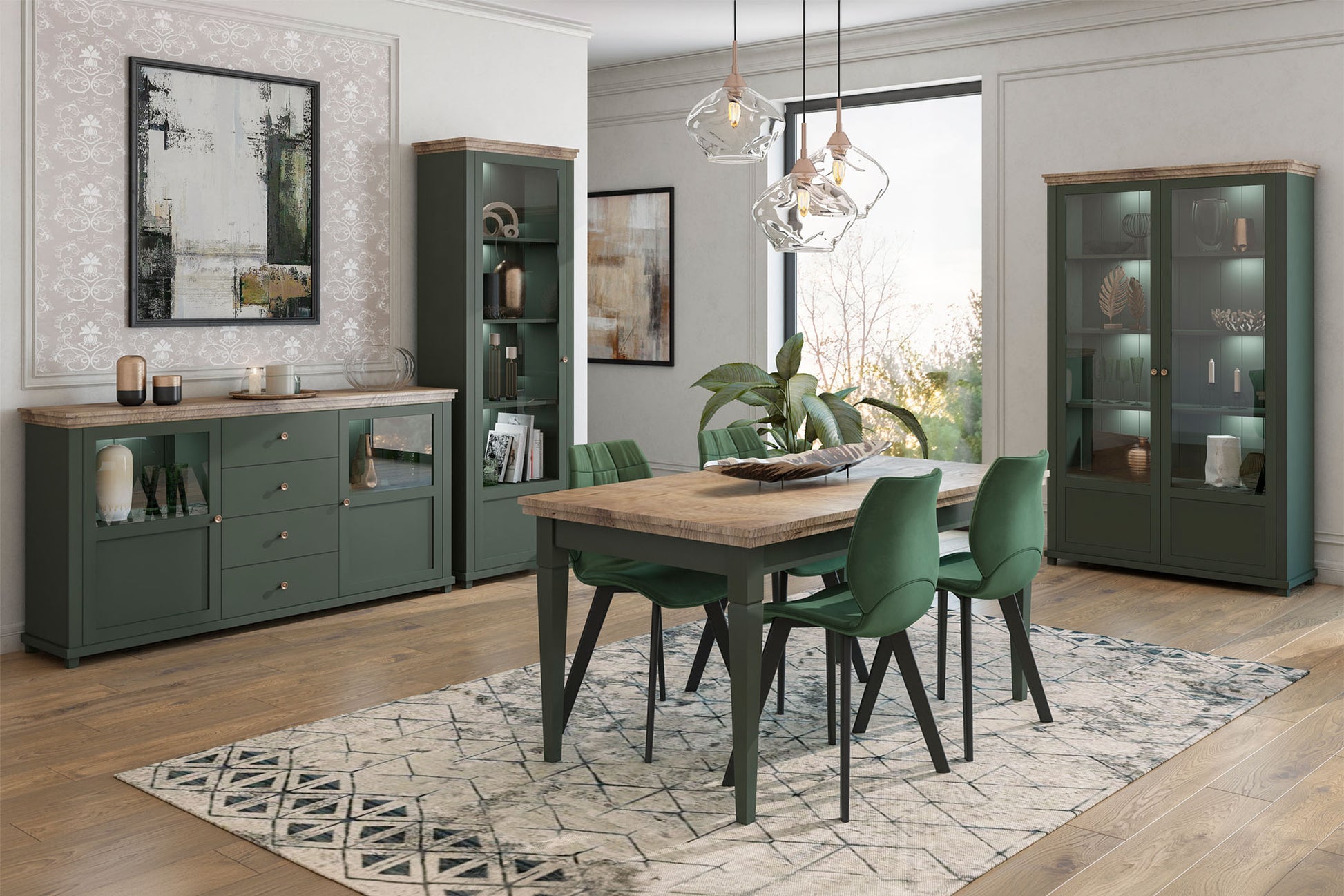 TV skapis Evtar 181/61/49 cm zaļs/Lefkas ozols - N1 Home