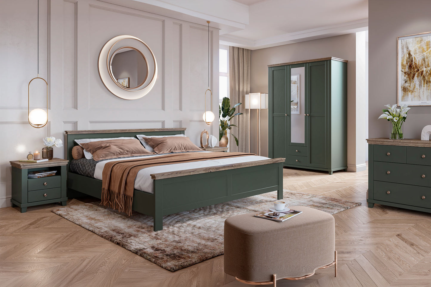 Naktsskapis Evtar 52/54/42 cm zaļs/Lefkas ozols - N1 Home