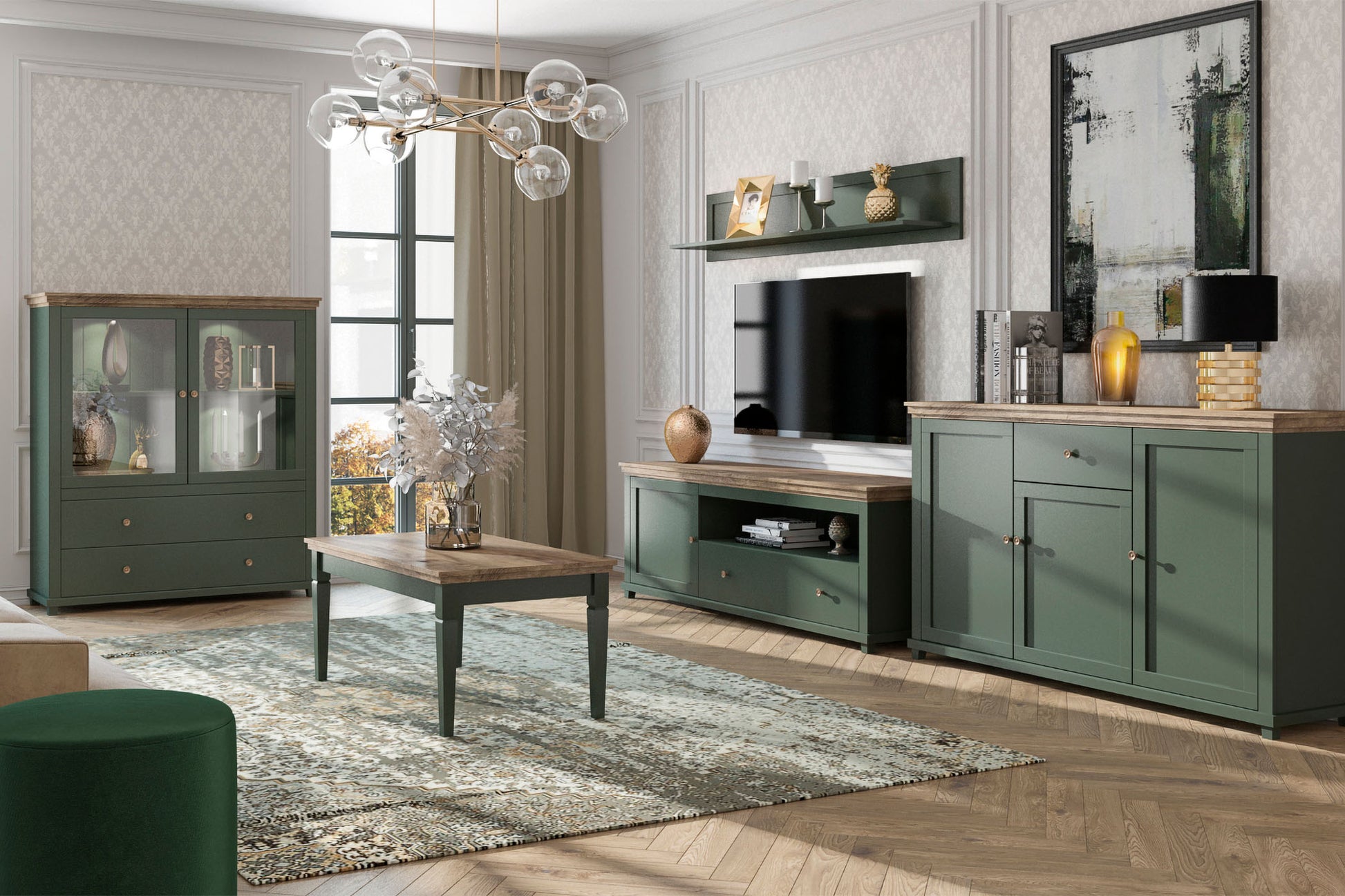 TV skapis Evtar 181/61/49 cm zaļs/Lefkas ozols - N1 Home