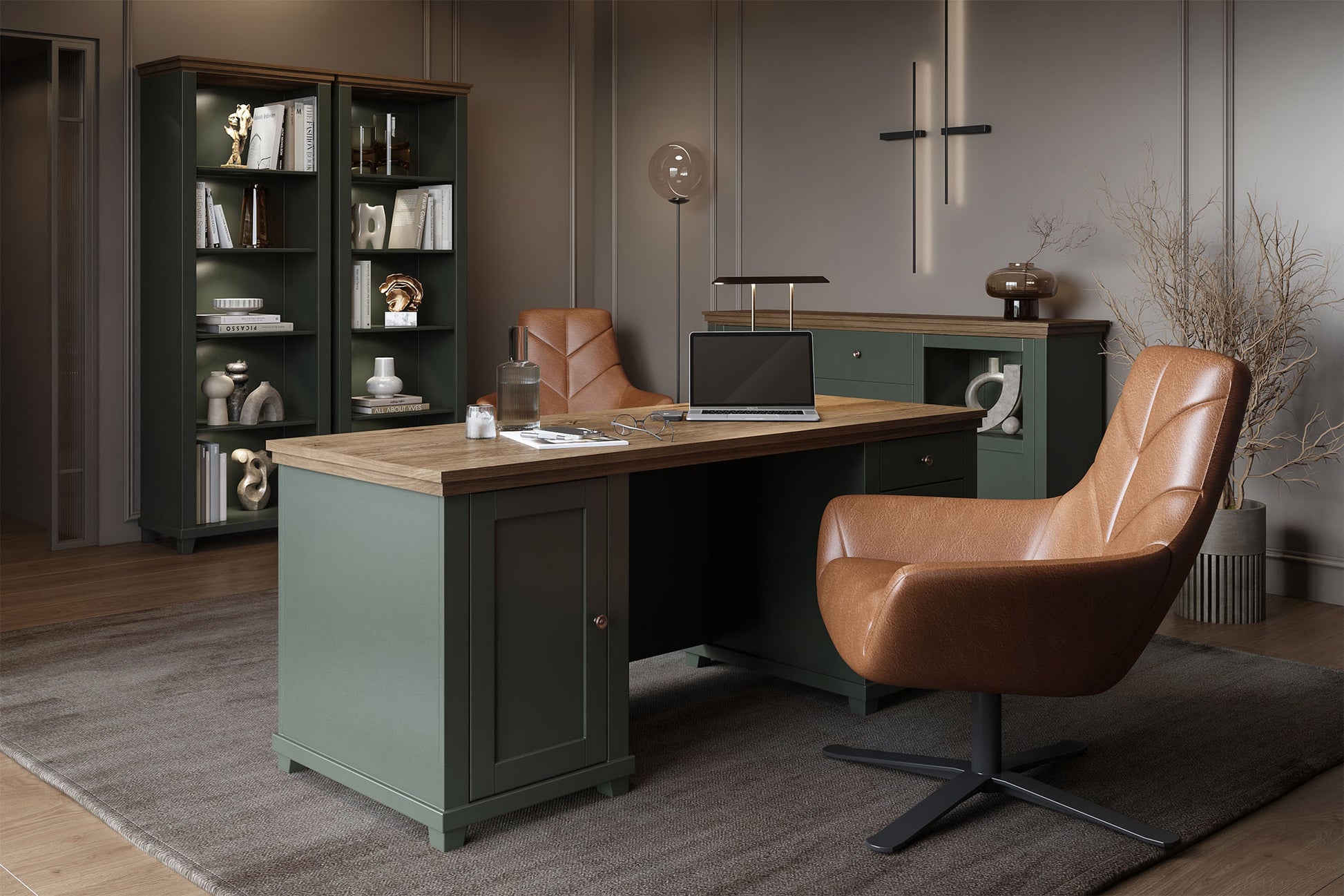 Skapis Evtar 108/216/62 cm zaļs/Lefkas ozols - N1 Home