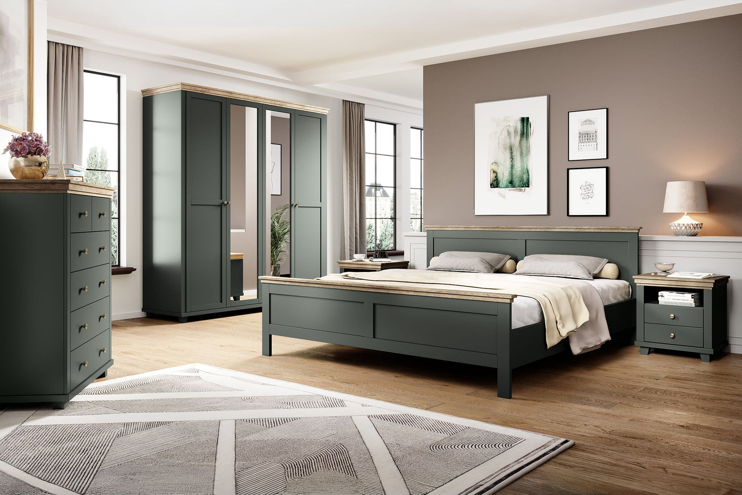 Kumode Evtar 90/81/42 cm zaļs/Lefkas ozols - N1 Home