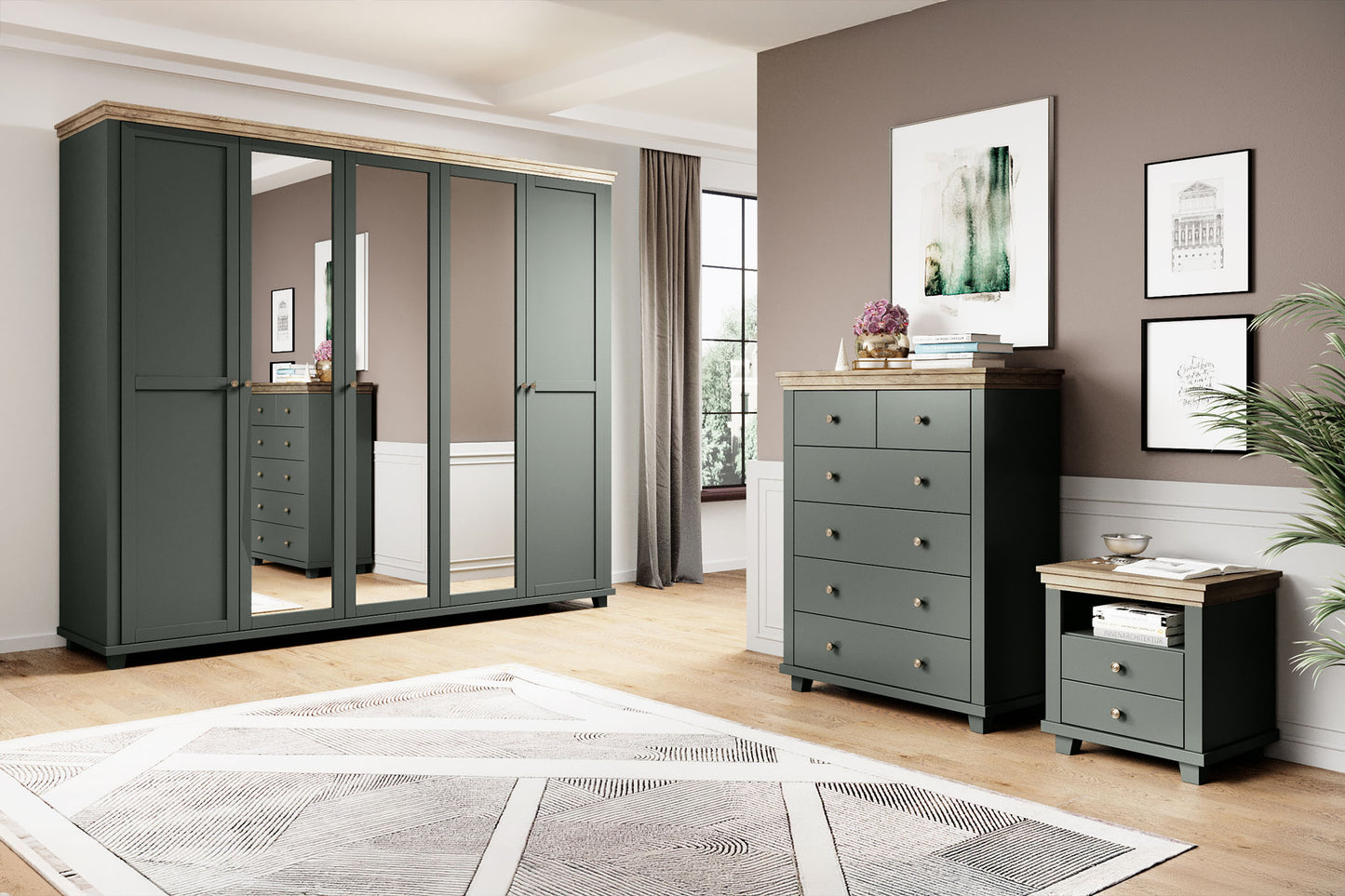 Naktsskapis Evtar 52/54/42 cm zaļs/Lefkas ozols - N1 Home