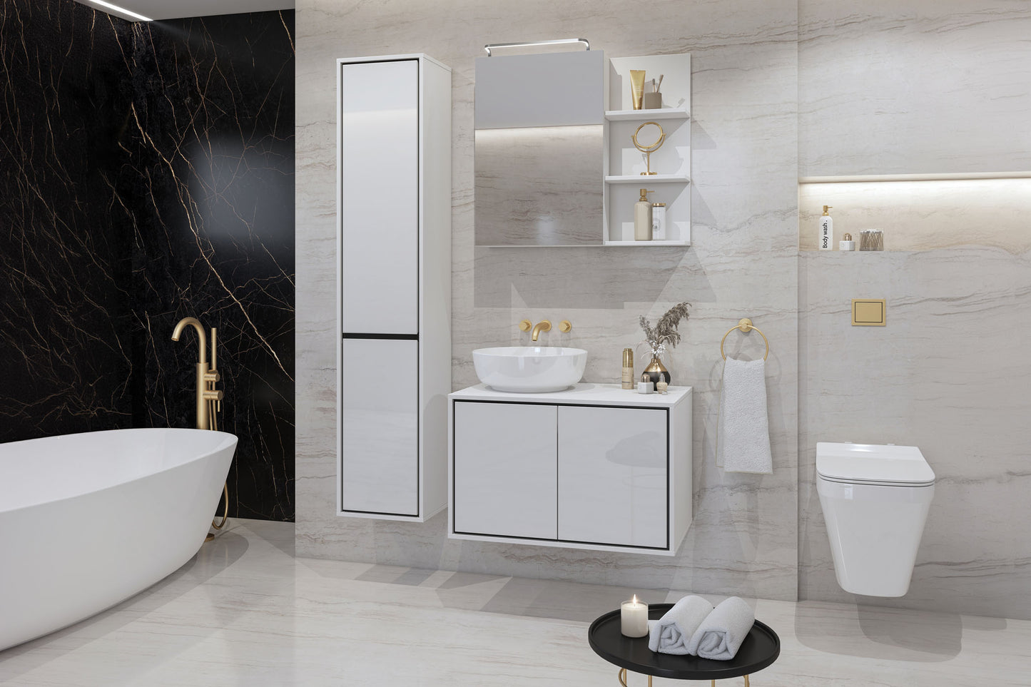 Skapis Iriva 35/30/72 cm balts/melns