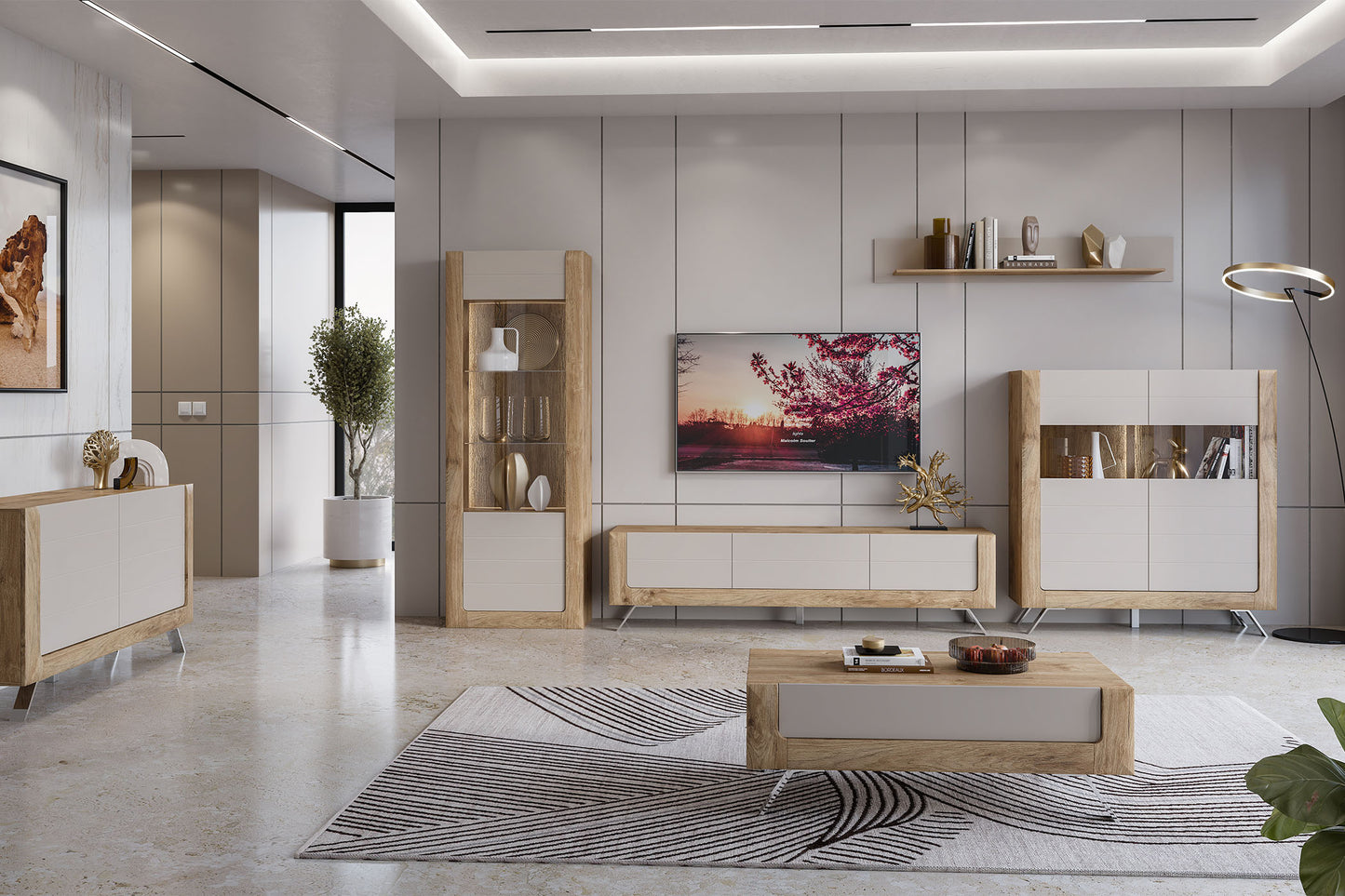 TV skapis Kavasari 199/48/52 cm Hamilton ozols/kašmirs