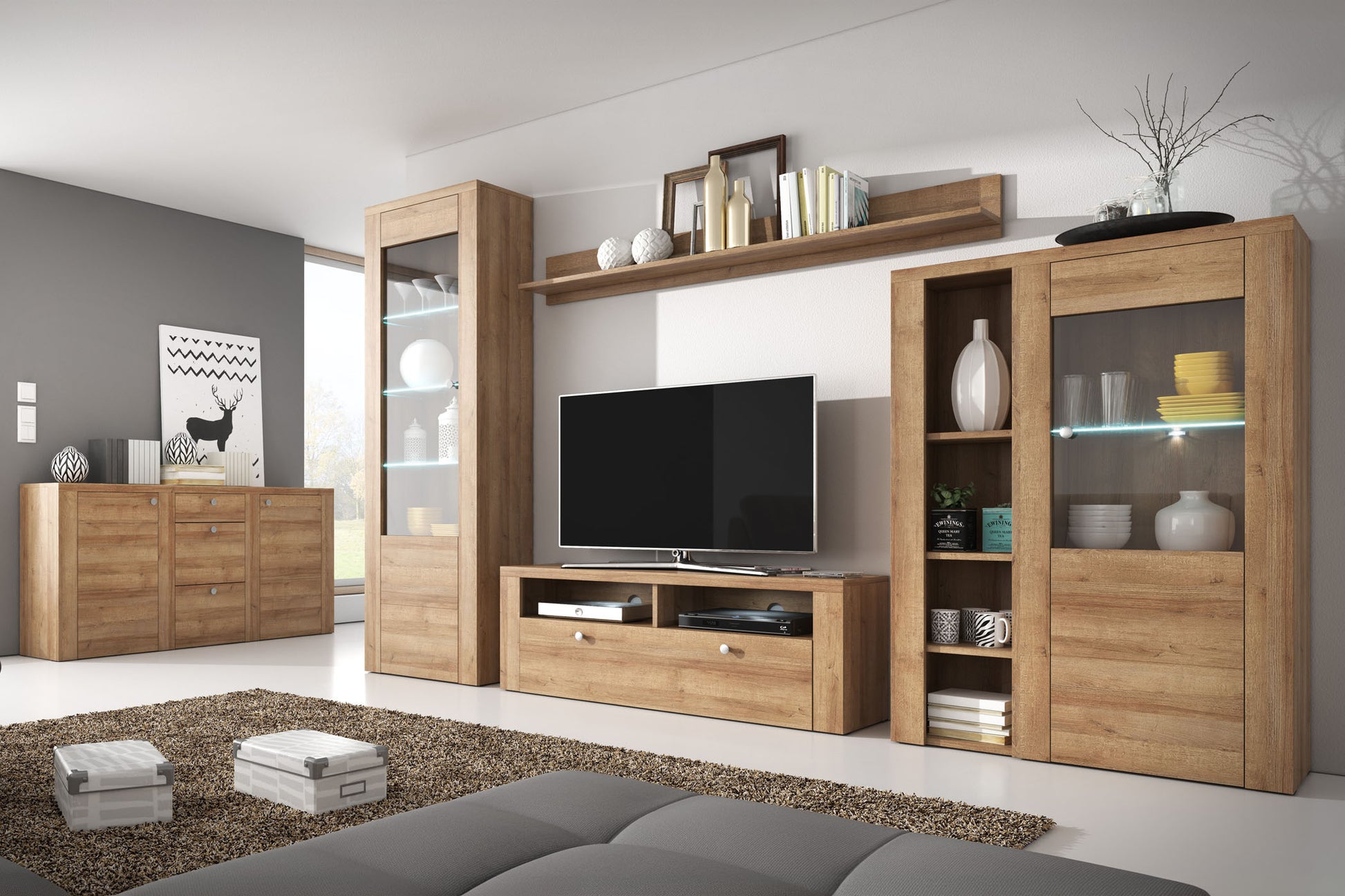 Kumode Laroš 176/85/37 cm Lefkas ozols/pieskārienkoks - N1 Home