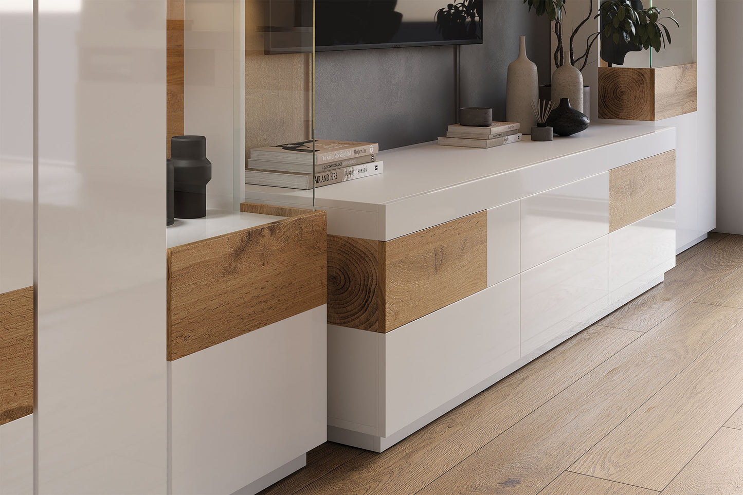 Kumode Solani 130/139/40 cm balts/Votan ozols - N1 Home