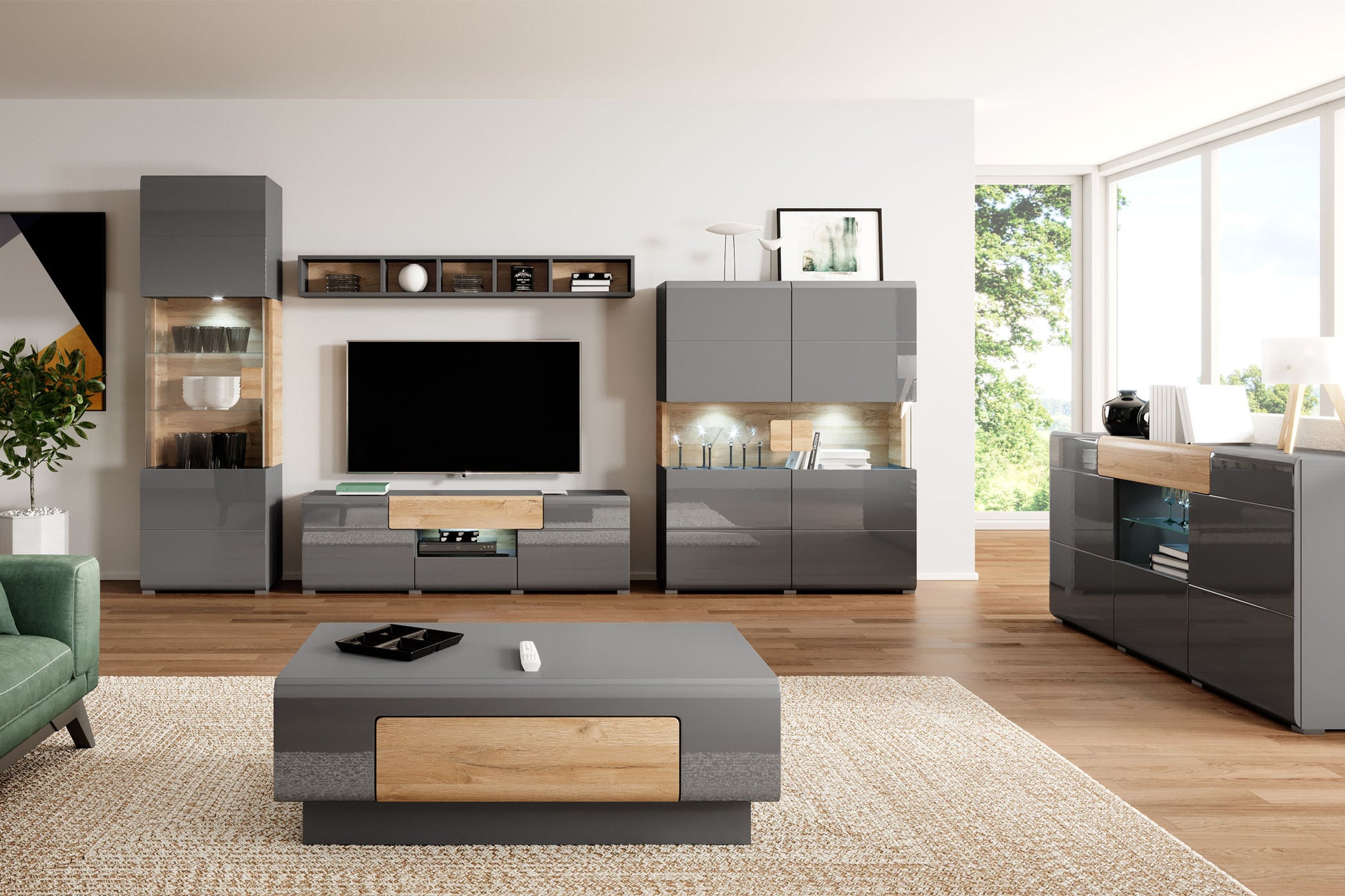 Kumode Tola 208/39/82 cm antracīts/Grandson ozols - N1 Home