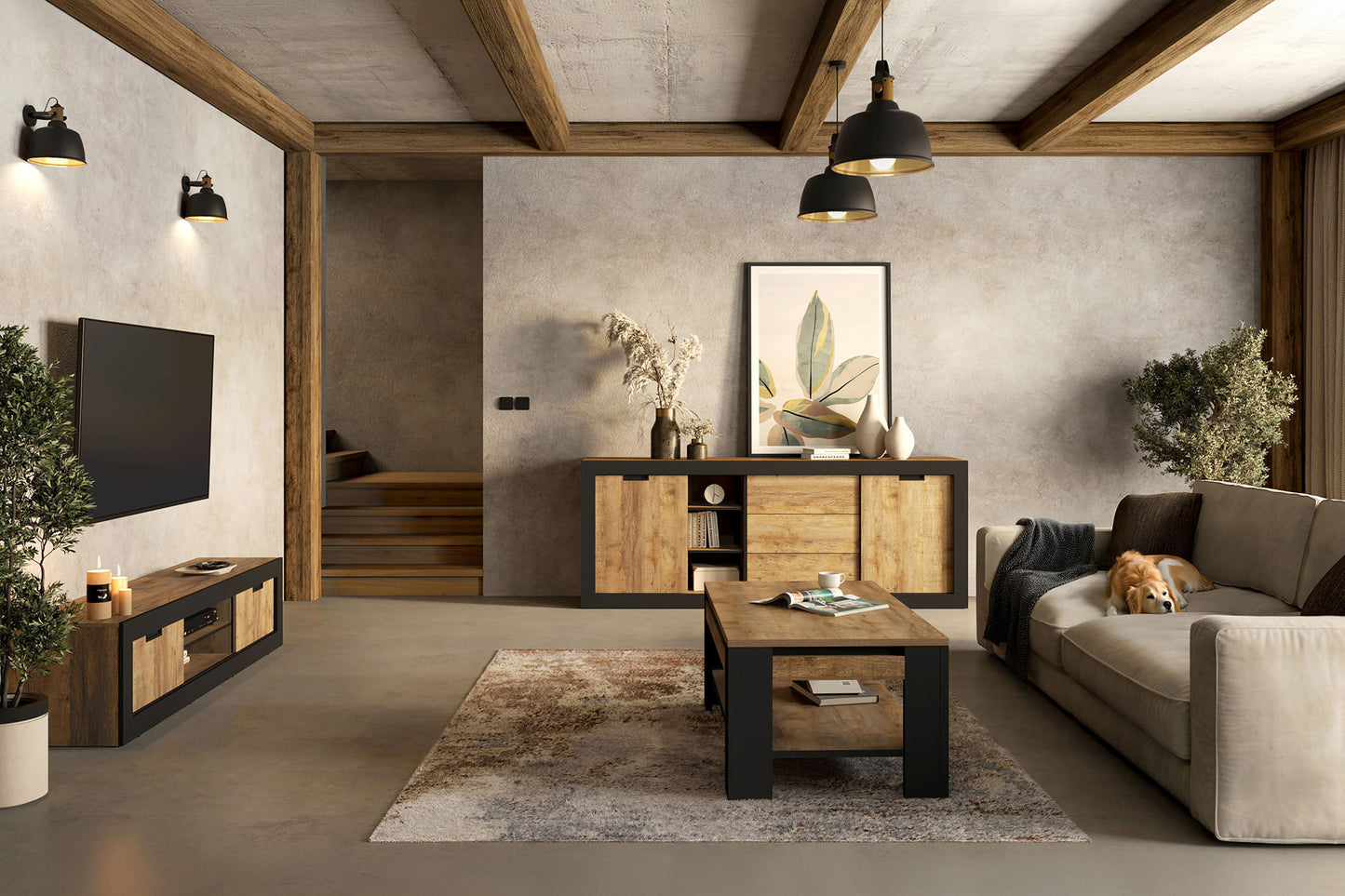 Kumode Valor 220/109/45 cm samdal ozols/melns - N1 Home