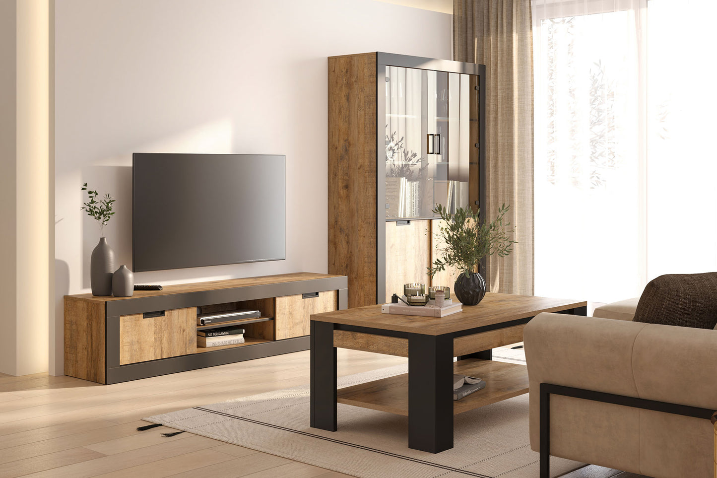 TV skapis Valor 180/42/40 cm samdal ozols/melns