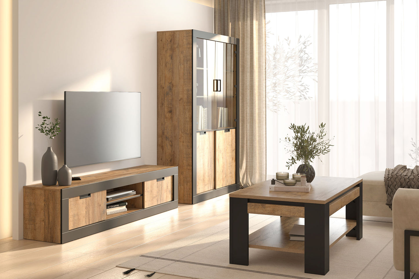 Kafijas galds Valor 120/49/60 cm samdal ozols/melns - N1 Home