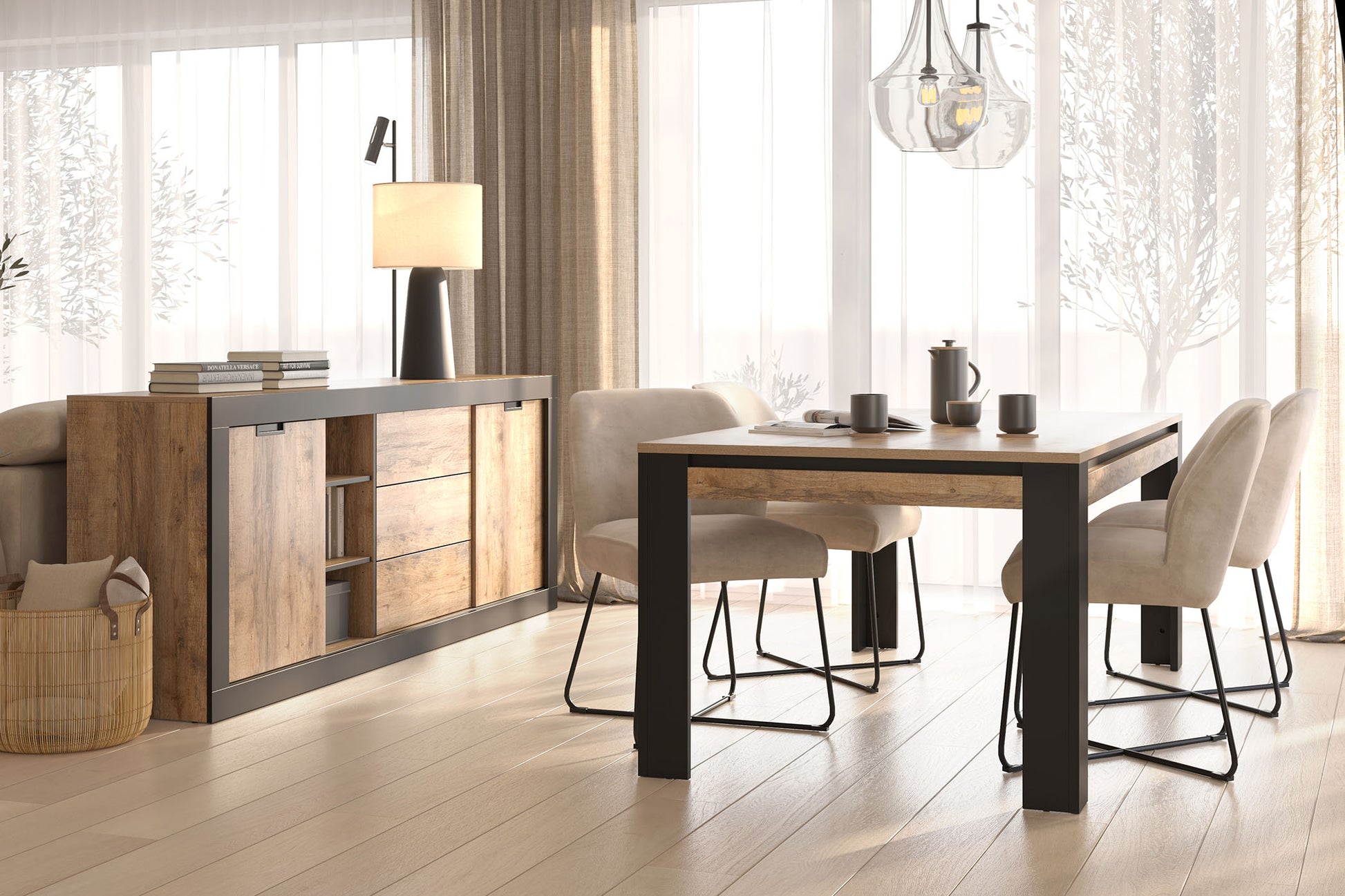 Kumode Valor 220/45/85 cm samdal ozols/melns - N1 Home