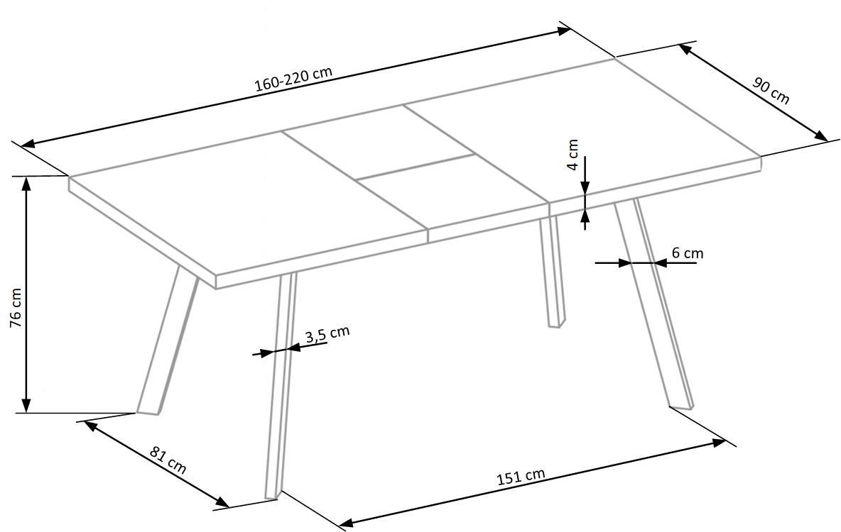 DL palīgājams galds, melns rāms, marmora augsts 160-220/90/76 cm