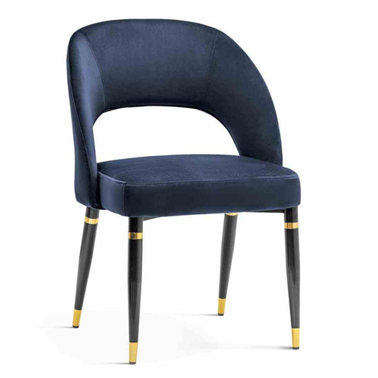 DV krēsls tumši zils / melna kāja / zelta dekors