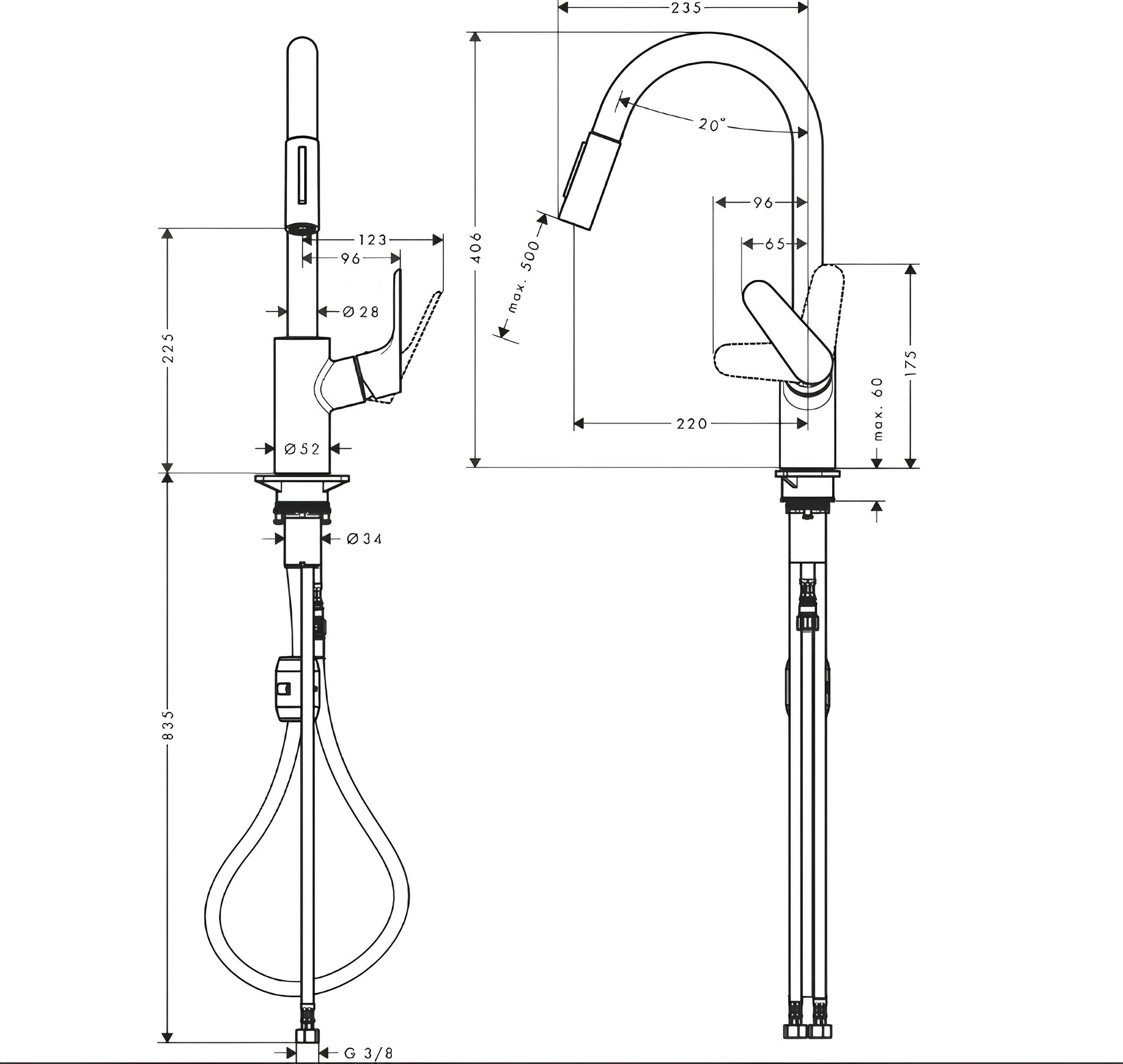 Virtuves izlietnes maisītājs ar izvelkamu dušu Hansgrohe Focus M41 240 2jet, matēts melns - N1 Home