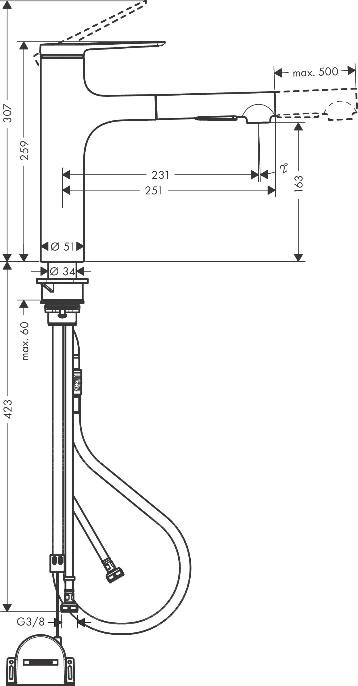 Virtuves izlietnes maisītājs ar izvelkamu dušu Hansgrohe Zesis M33-160 2jet, hroms + sBox - N1 Home