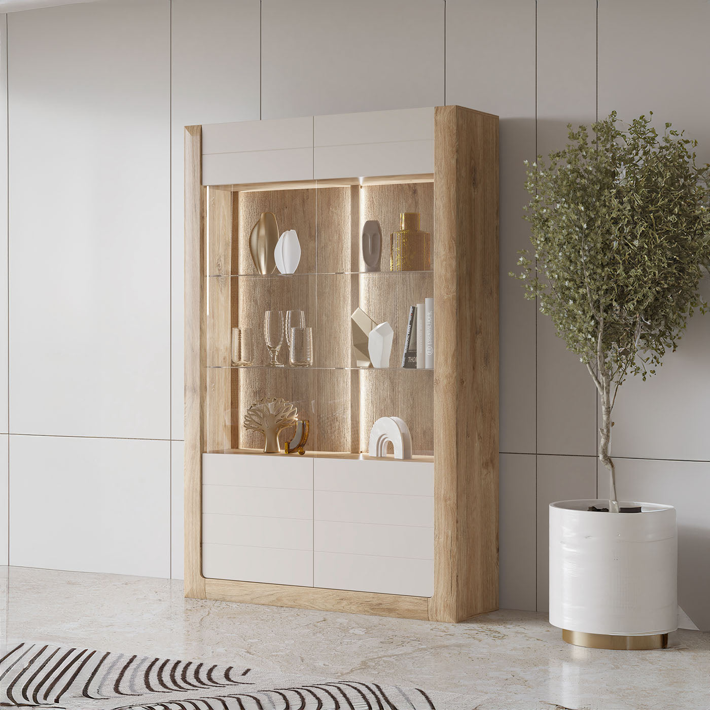 Skapis Kavasari 129/200/41 cm Hamilton ozols/kašmirs