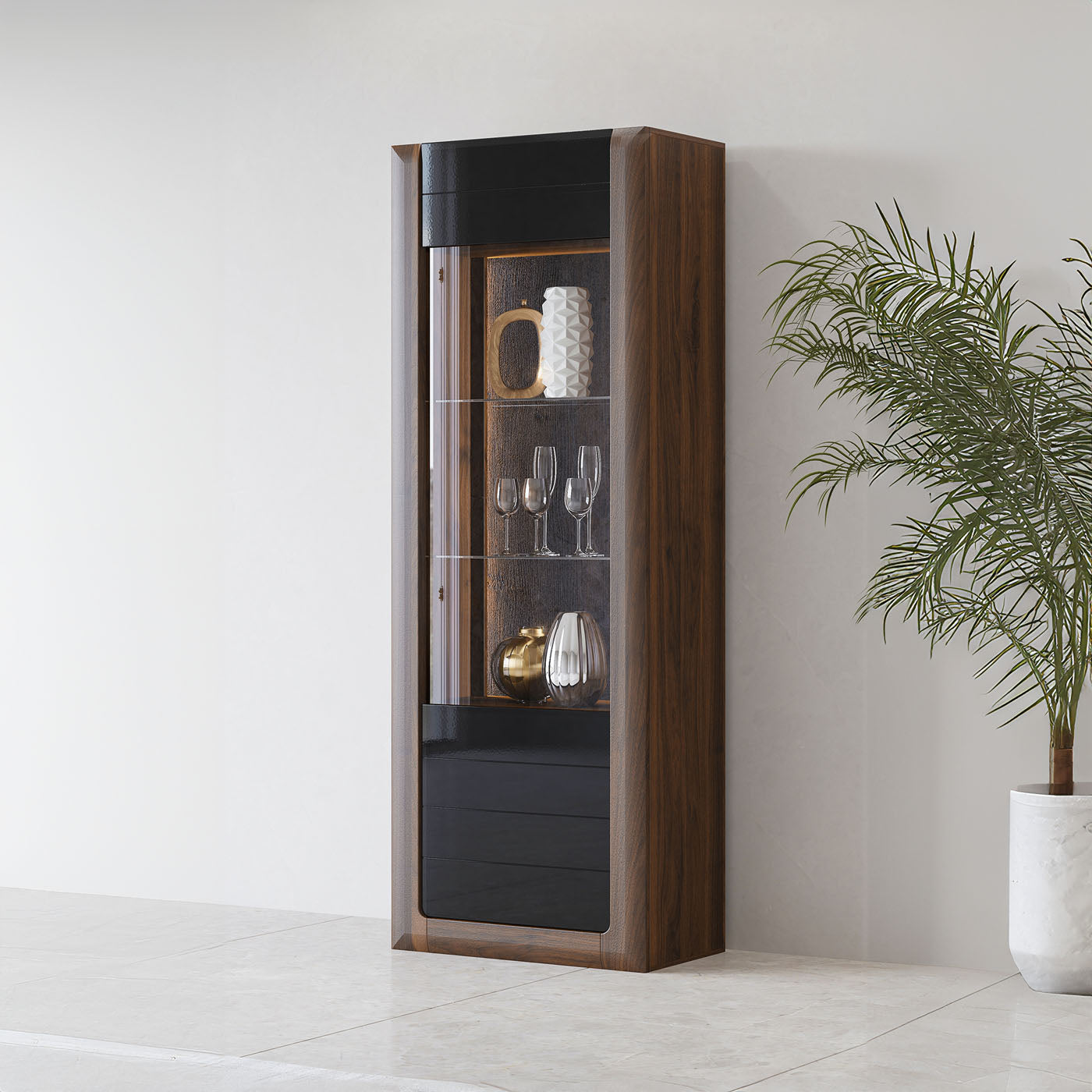 Skapis Kavasari 73/200/41 cm Kolumbijas valrieksts/melns