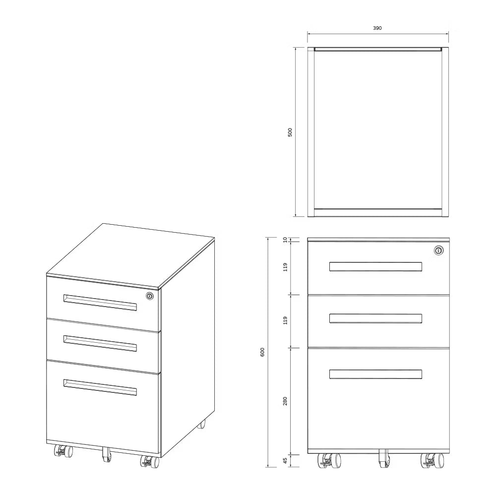 Konteiners zem rakstāmgalda Kates 39/60/50 cm antracīts - N1 Home