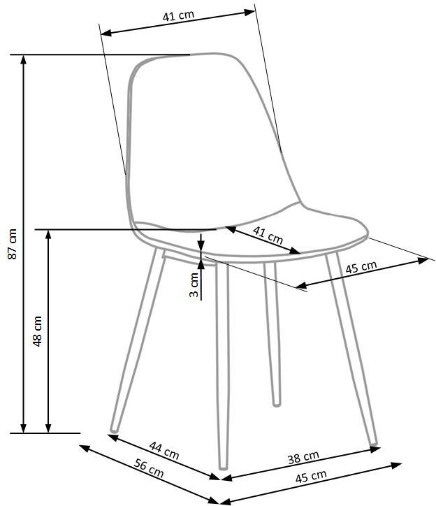 KG pelēks samta krēsls 44/56/87/48 cm