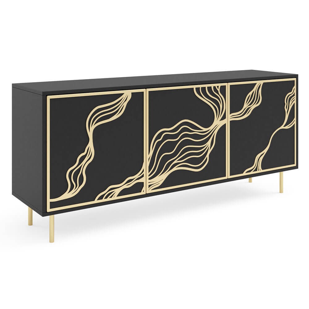 Kumode Maros 164.5/42/77 cm melns/zelts - N1 Home