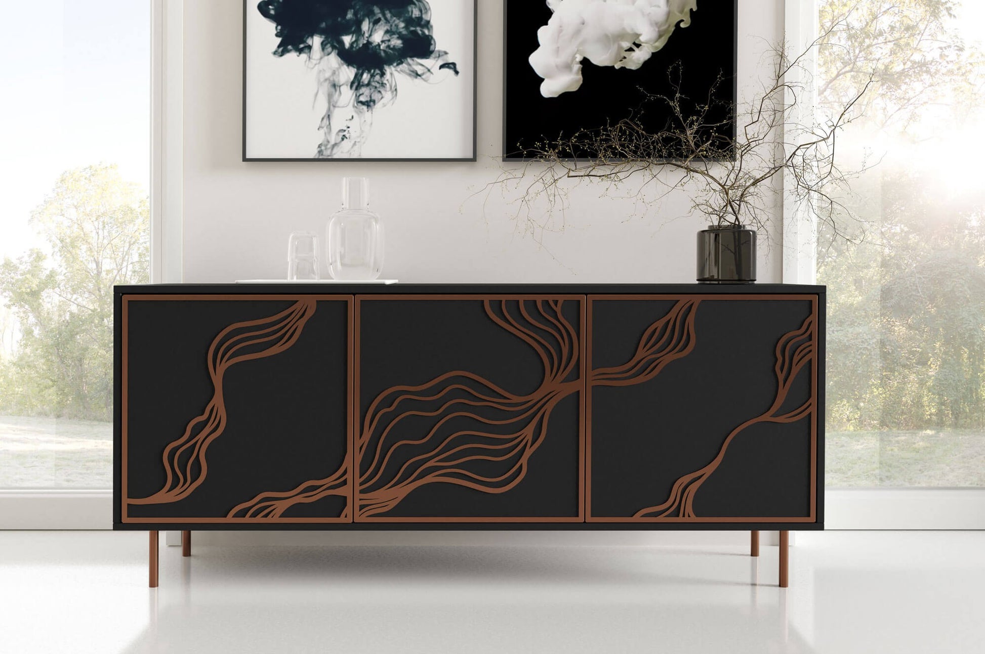 Kumode Maros 164.5/42/77 cm melns/varš - N1 Home