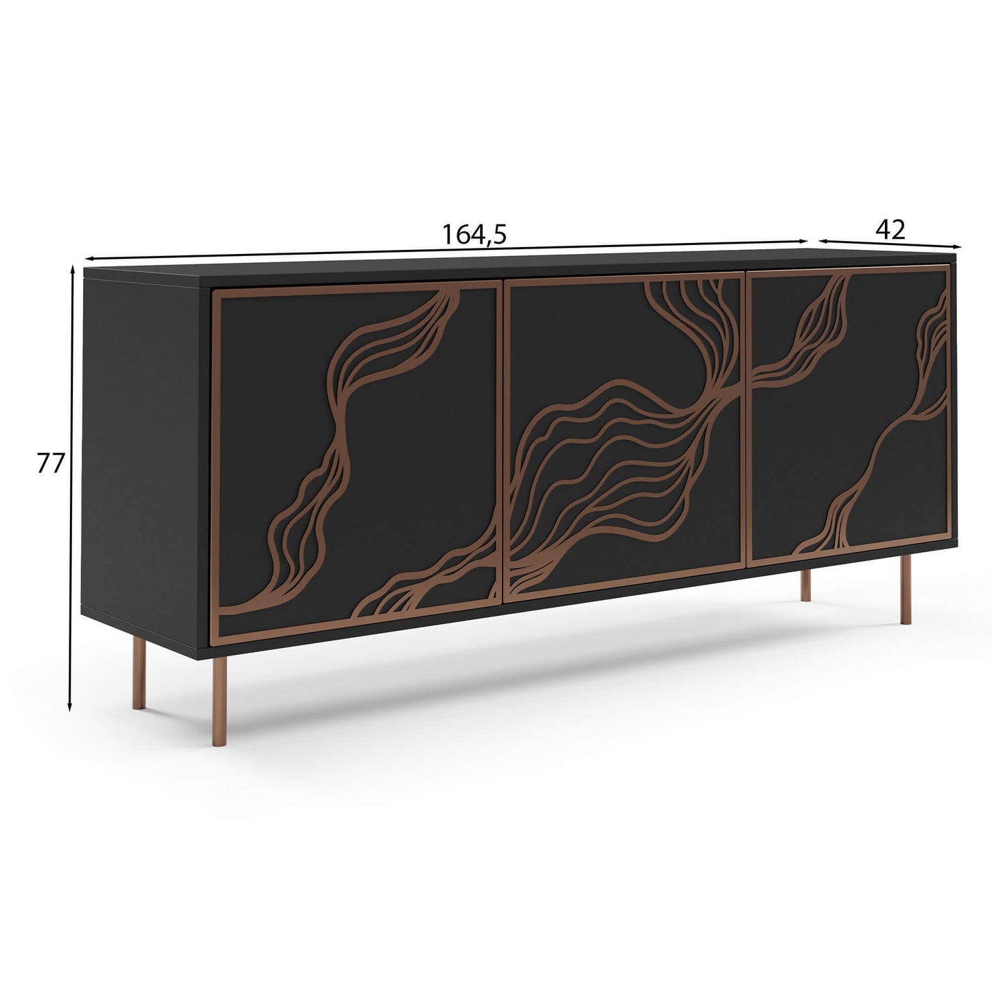 Kumode Maros 164.5/42/77 cm melns/varš - N1 Home