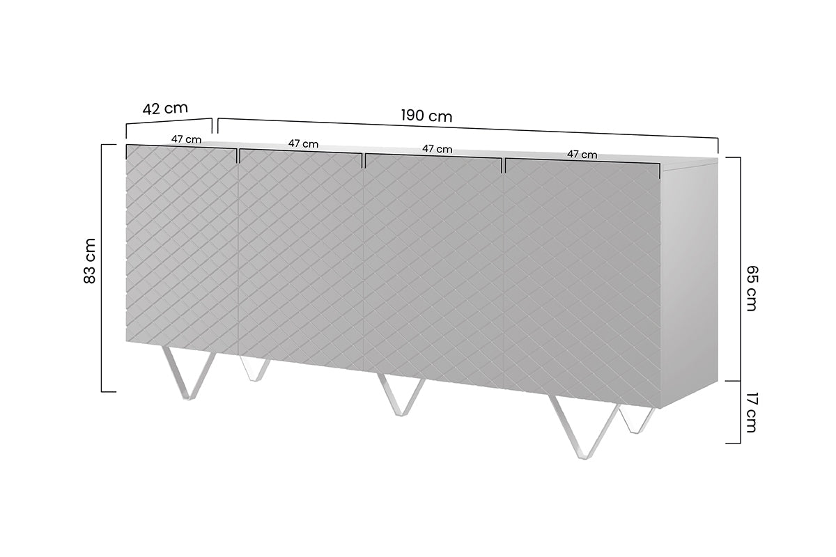 LUKKA kumodes 190/83 /42 cm balts/melns