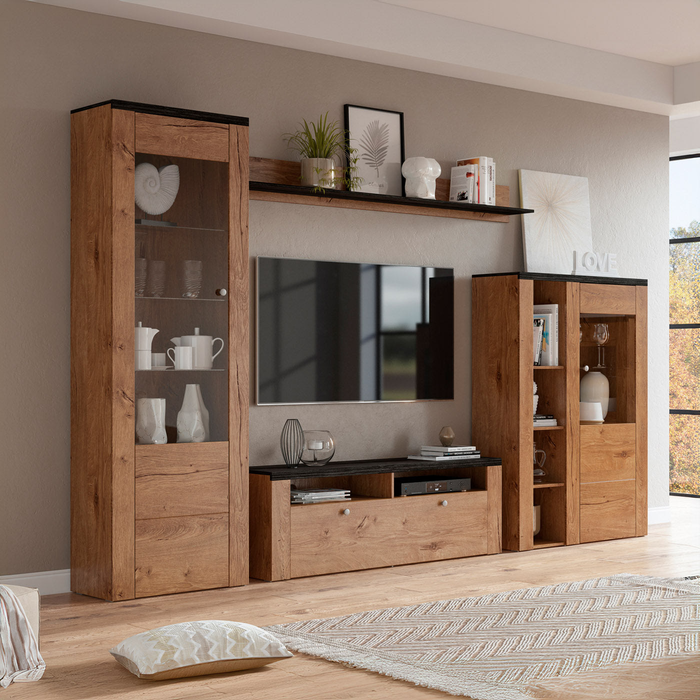 Sienas bloks Laroš 240+/206/37 cm Lefkas ozols/pieskāriena koks