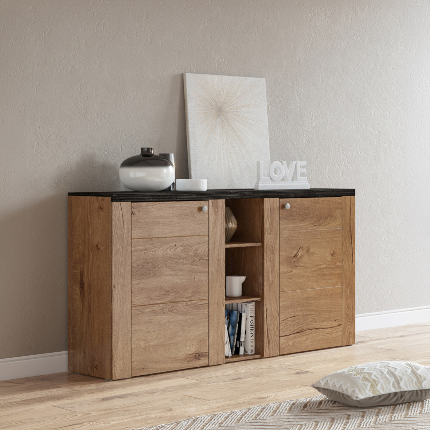 Kumode Laroš 155/85/37 cm Lefkas ozols/pieskārienkoks - N1 Home