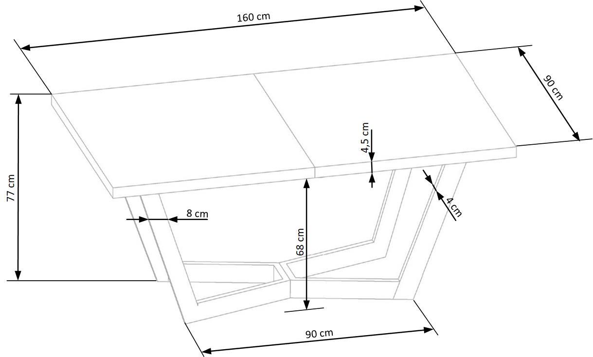 MS palīdzamais galds 160-250x90x77 cm gaišs ozols/melns 160-250(340)/90/77 cm