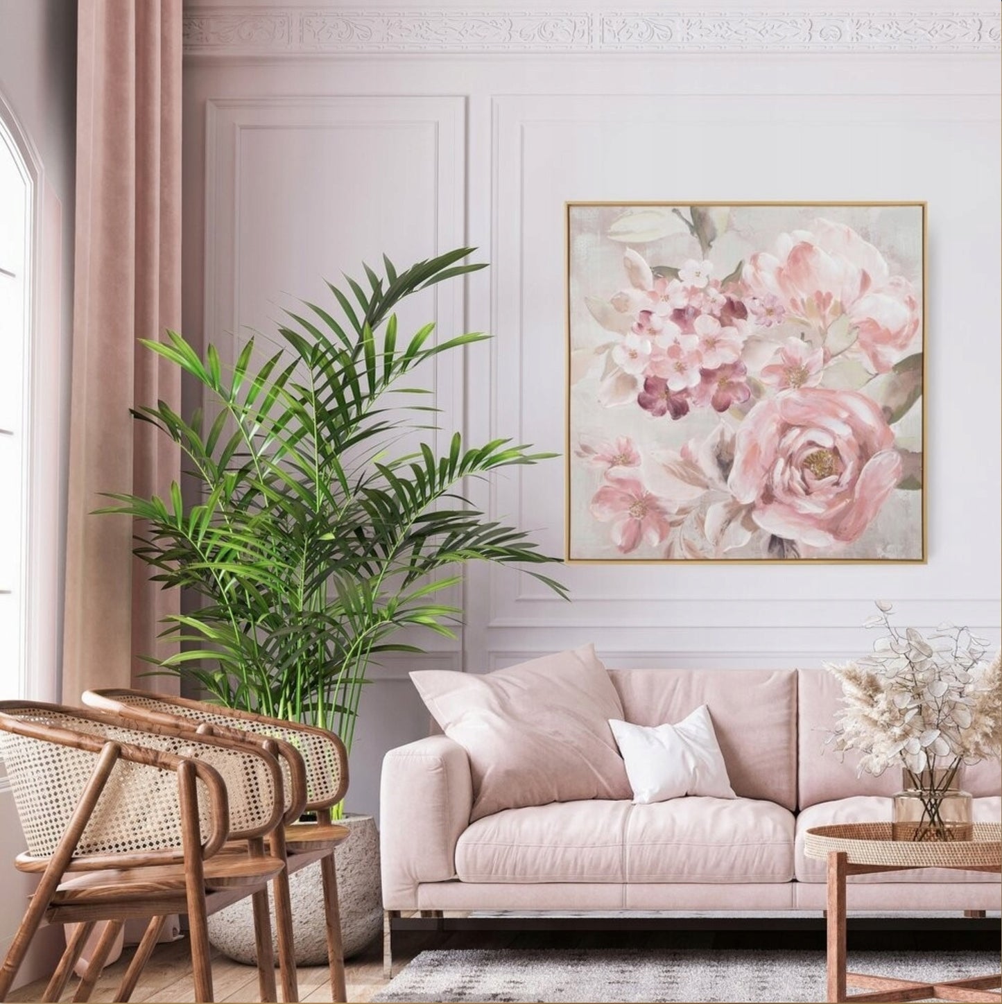 Glezna Ziedi 80/80 cm rozā/zelts - N1 Home