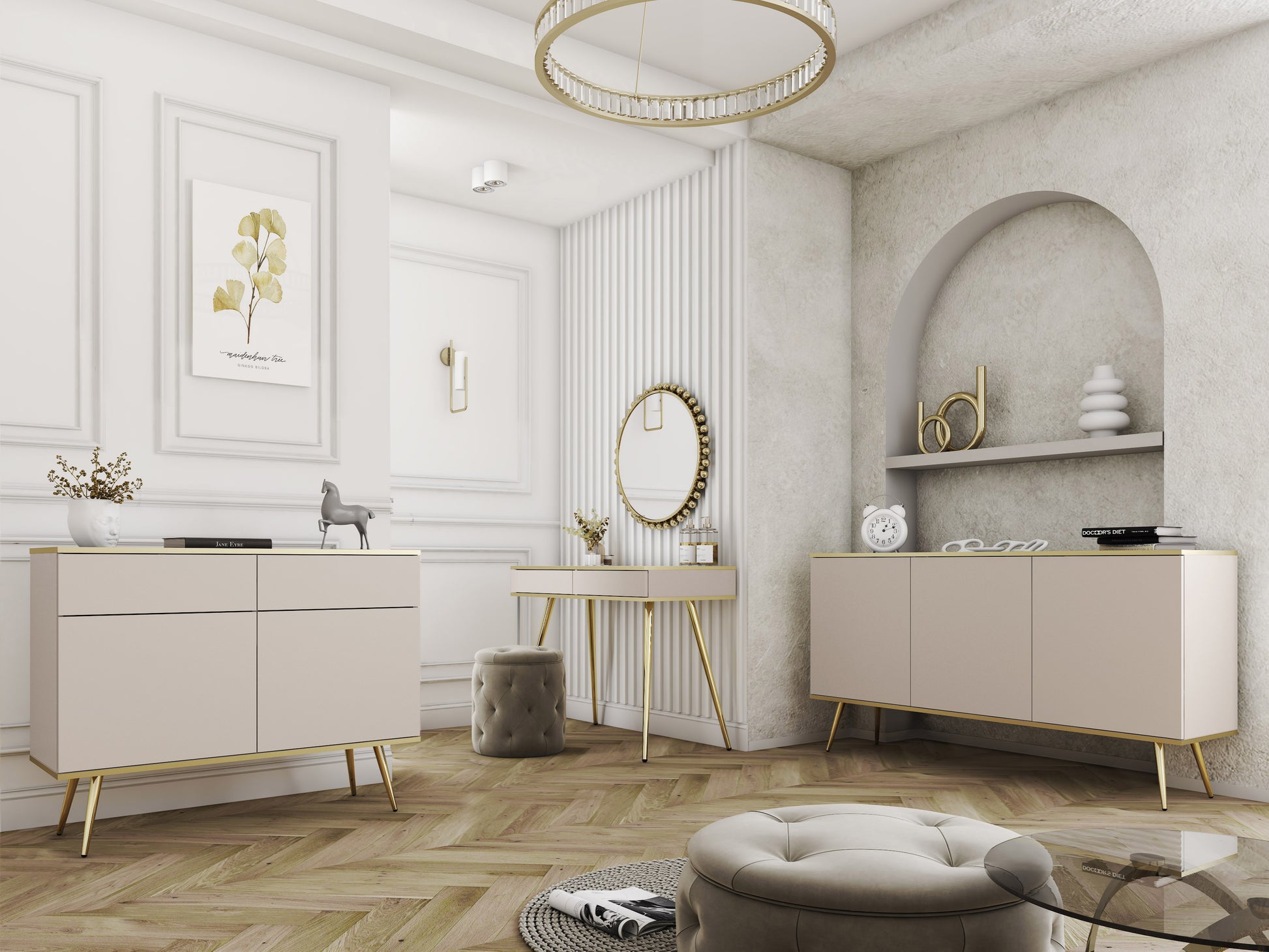 Naktsskapītis O2 54/59/39 cm bēšs/zelts - N1 Home