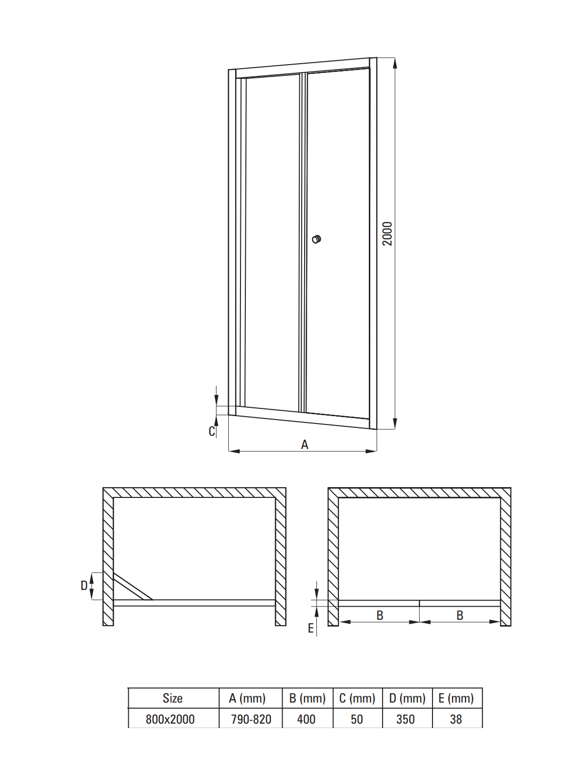 Iebūvējamās dušas durvis 80 cm - salokāmas - N1 Home