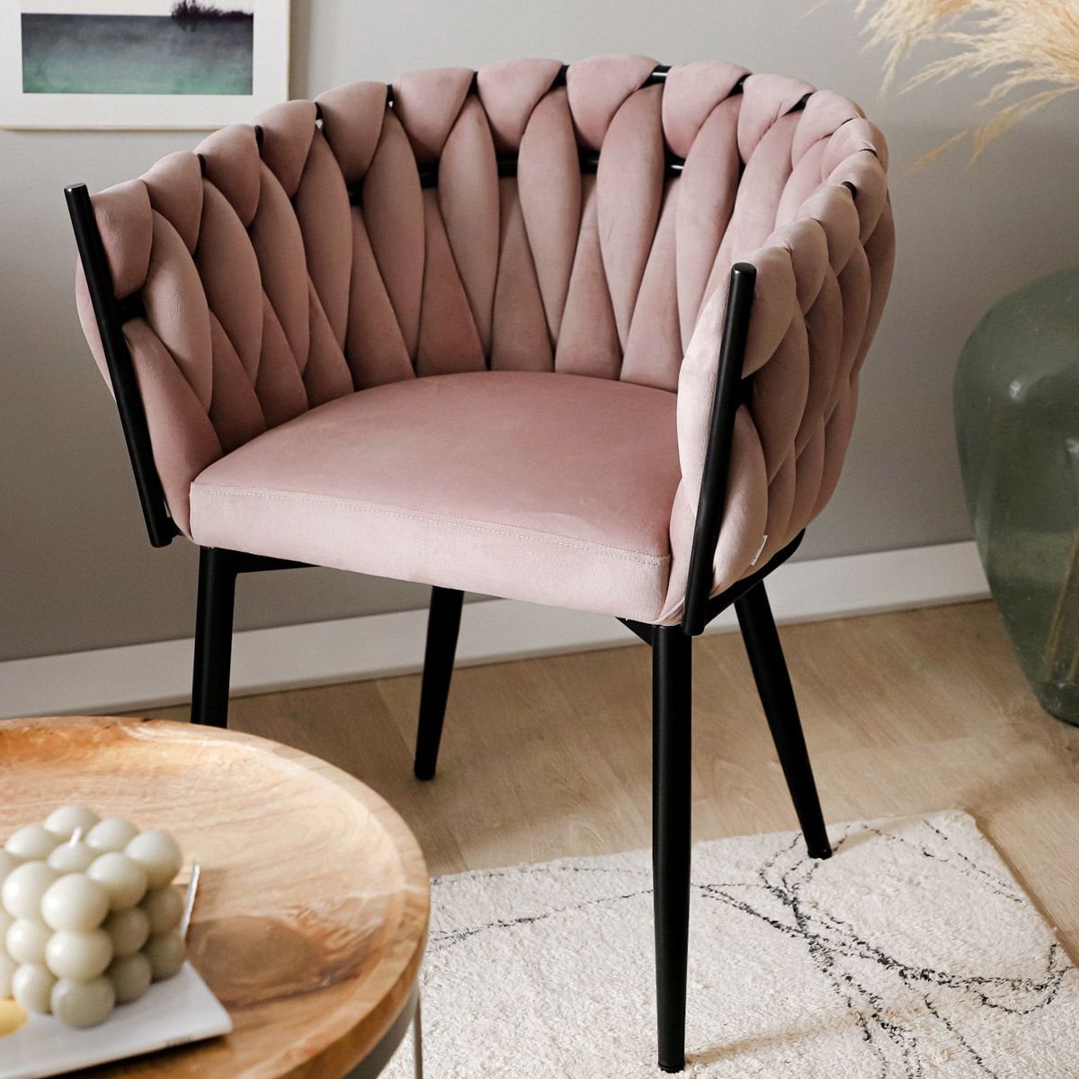 PRINSSI rozā samta krēsls 64x54x73 cm