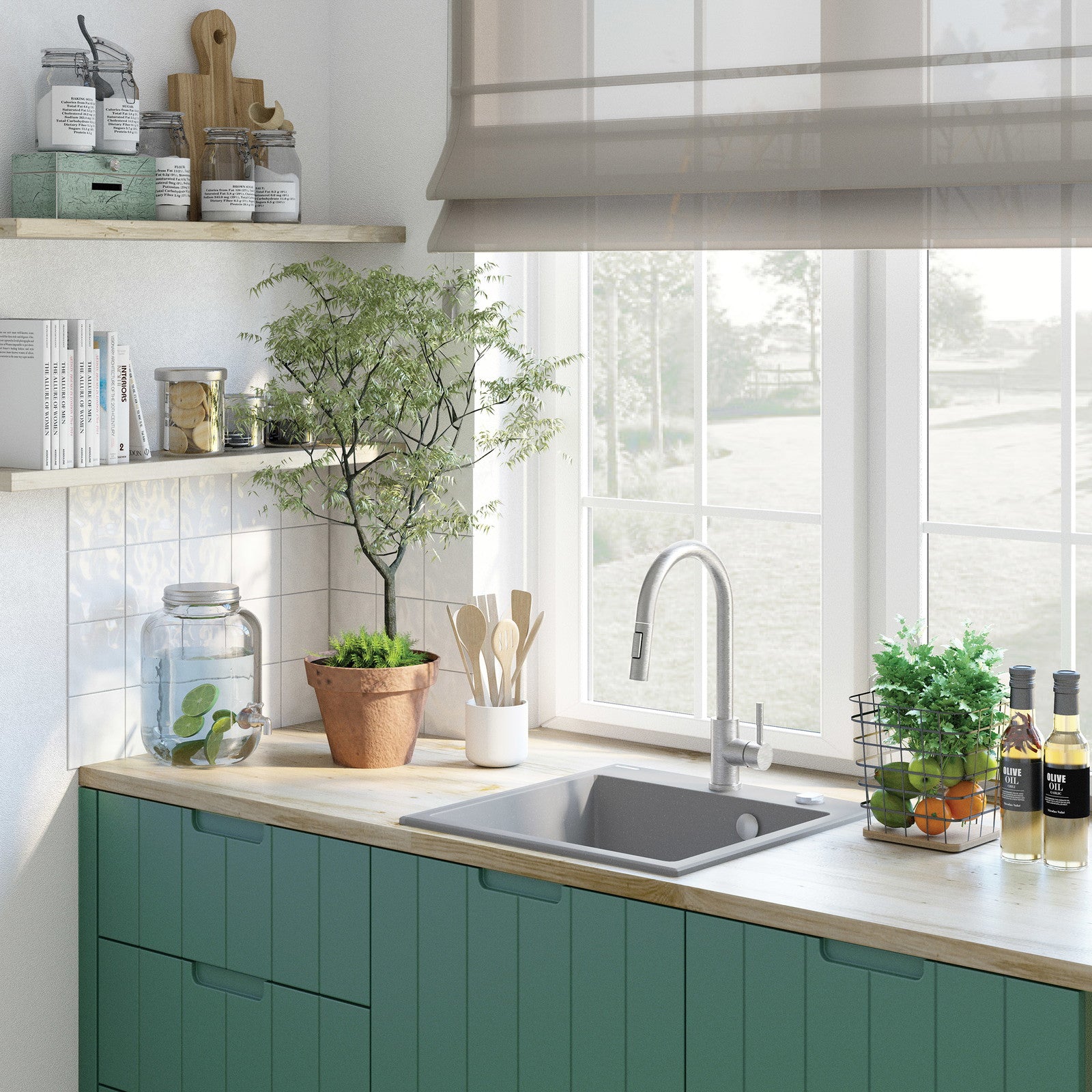 1-bļodas granīta izlietne Evora 500 x 500 x 216 nero - N1 Home