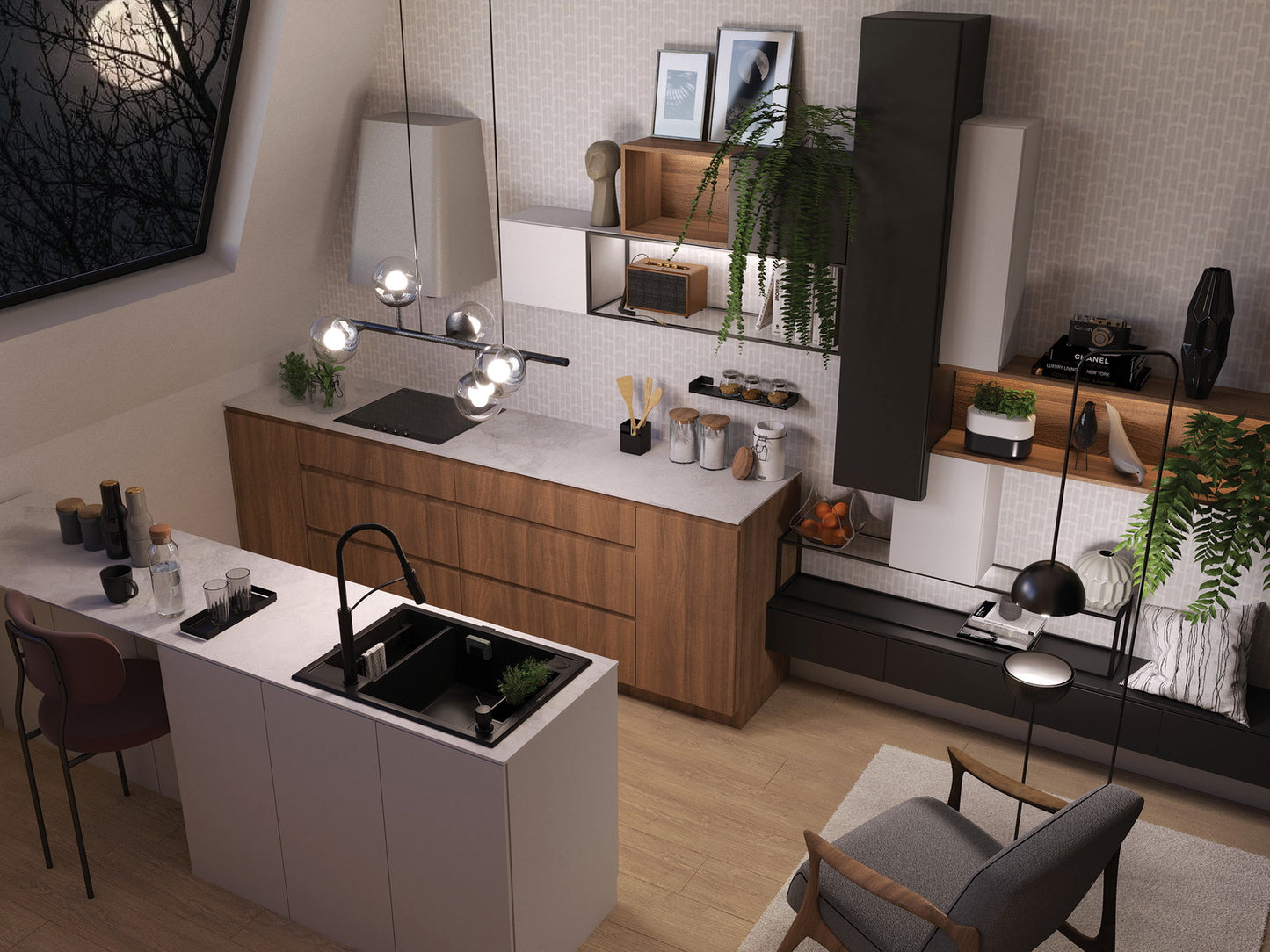 Magnētiskā 1,5 bļodiņu granīta izlietne Magnetic 690 x 500 x 219 metāliski pelēka - N1 Home