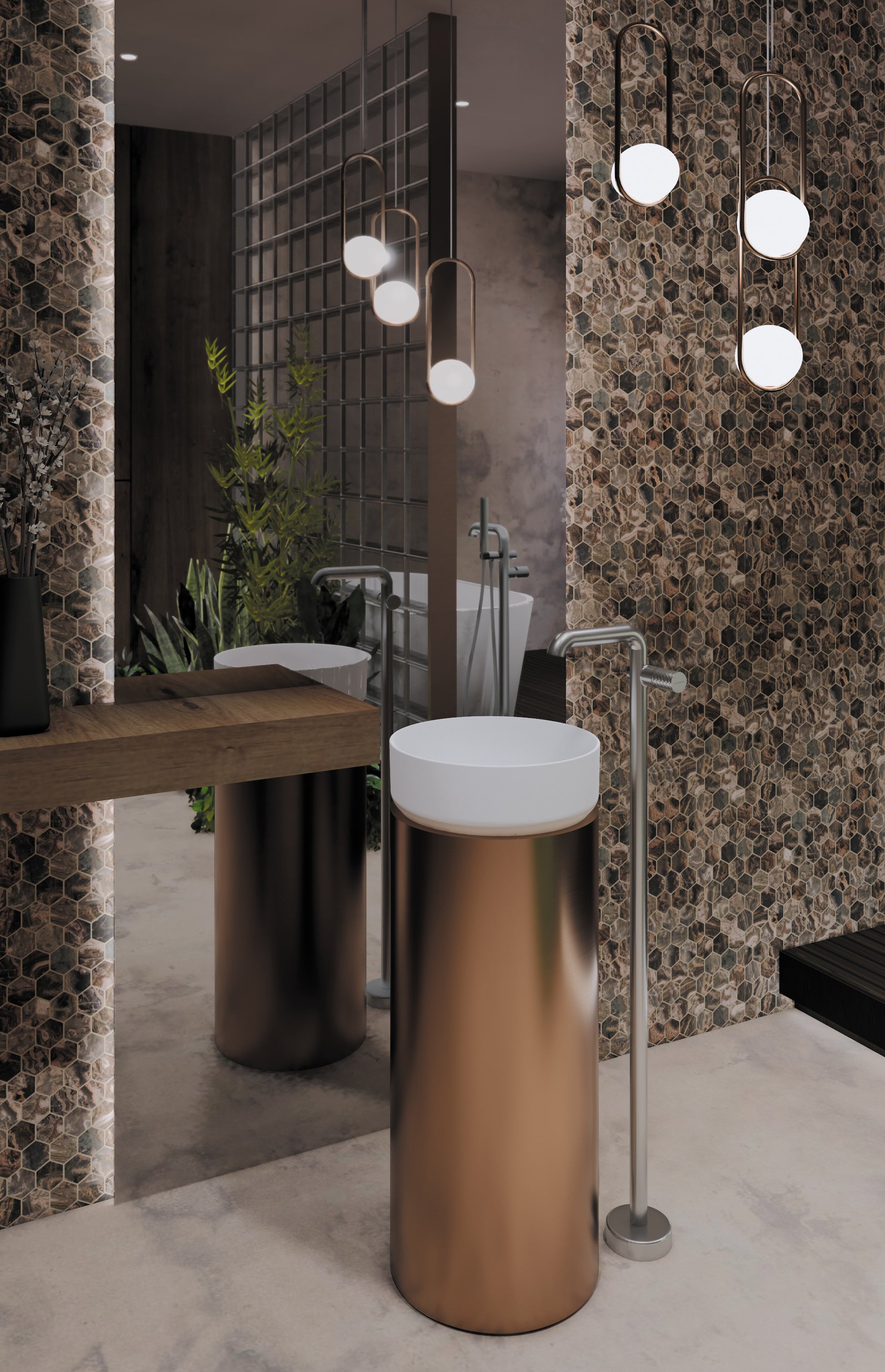 Izlietnes maisītājs, brīvi stāvošs Silia Hexa 1090 mm matēts zelts - N1 Home