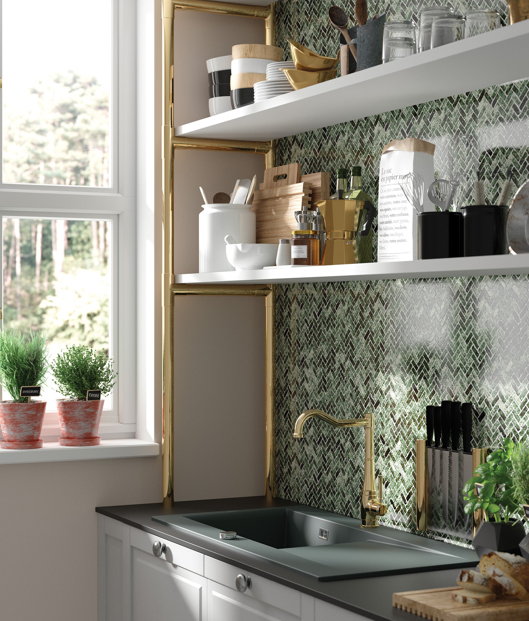 Virtuves jaucējkrāns ar taisnstūra snīpi Tamizo 333 mm zelts - N1 Home